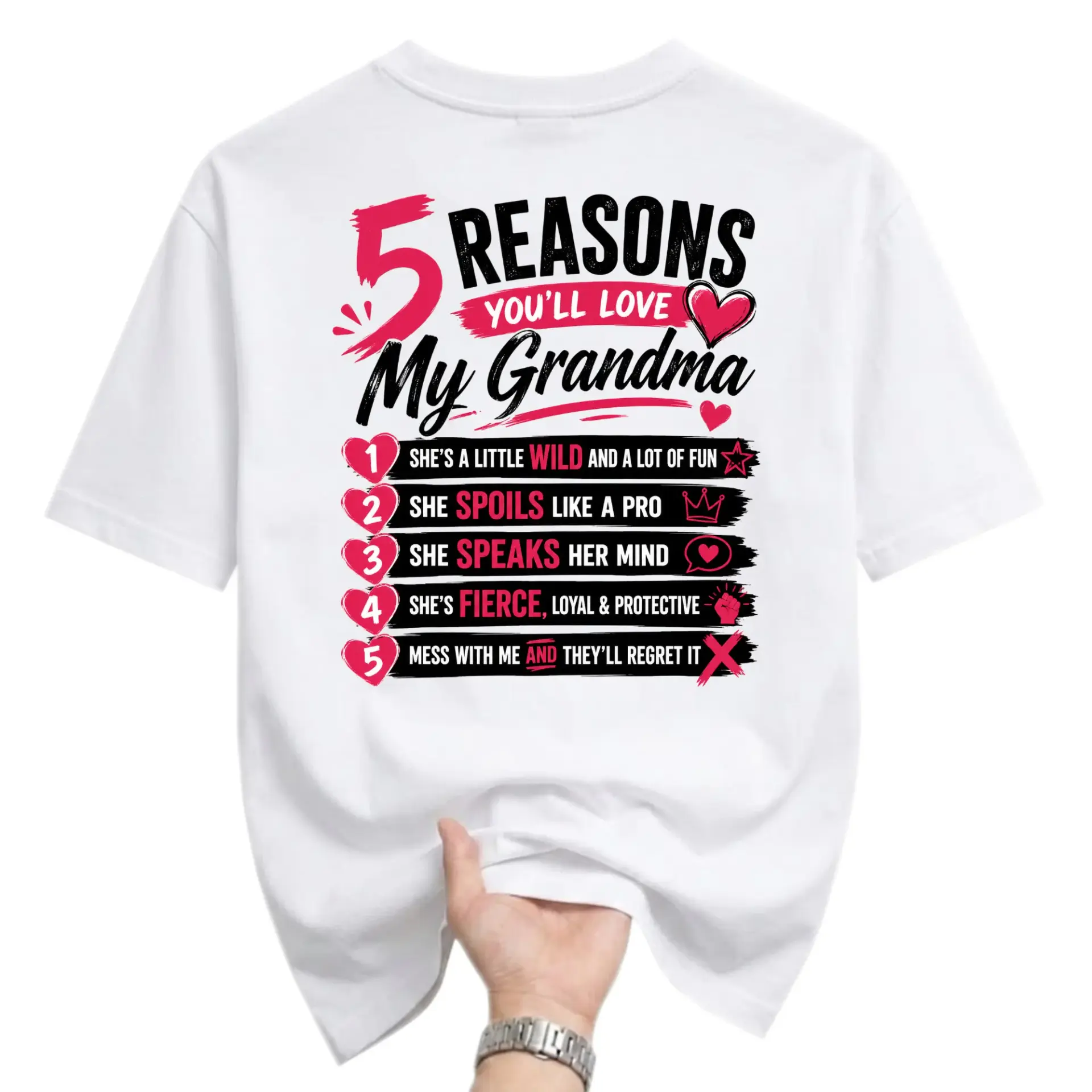 Funny Shirt 5 Reasons You Will Love My Grandma Graphic Print Unisex Casual Crew Neck Comfortable Cotton Tee Top
