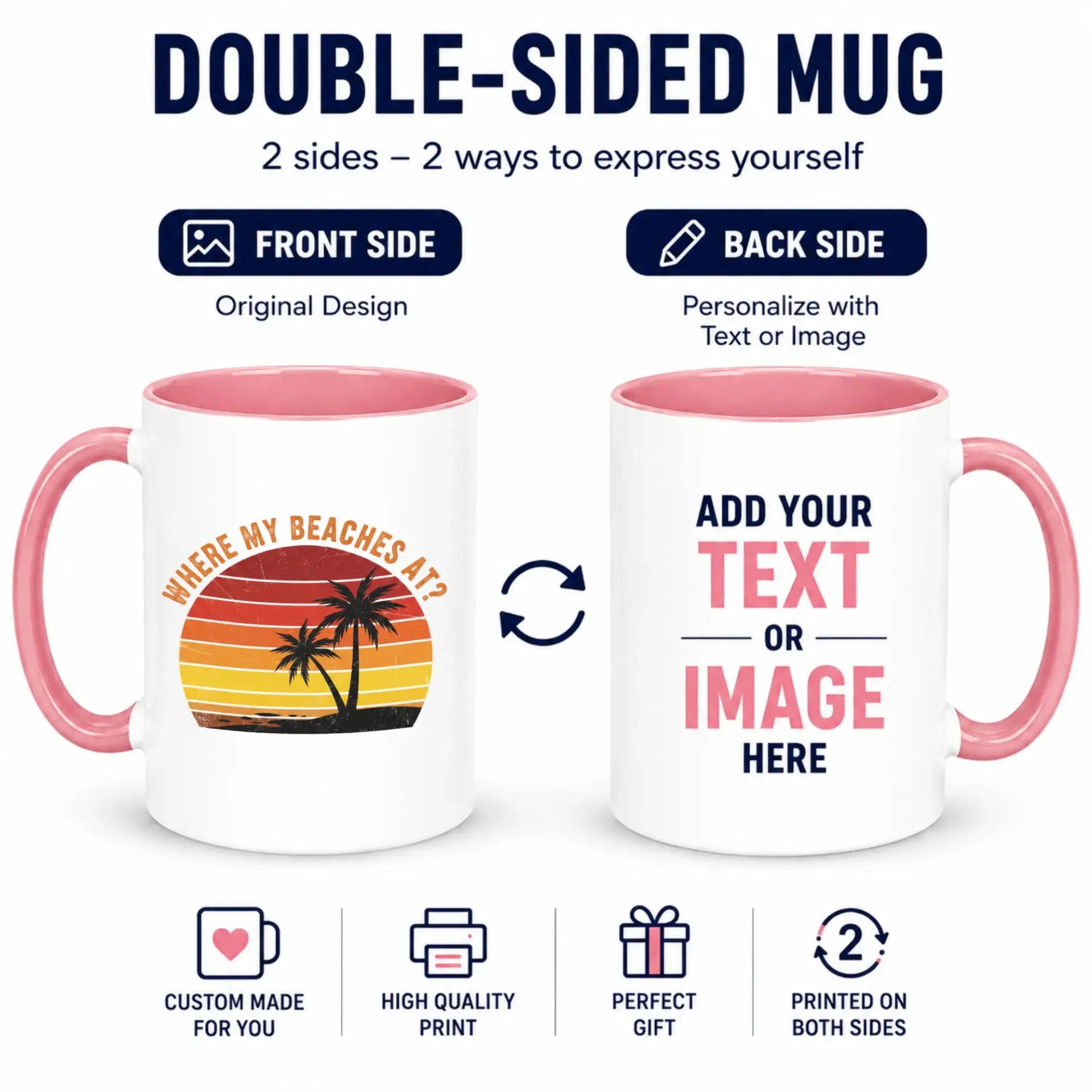 Funny Beach Coffee Mug with Palm Trees and Sunset Design, Tropical Vacation Ceramic Tea Cup Gift for Friends and Coworkers