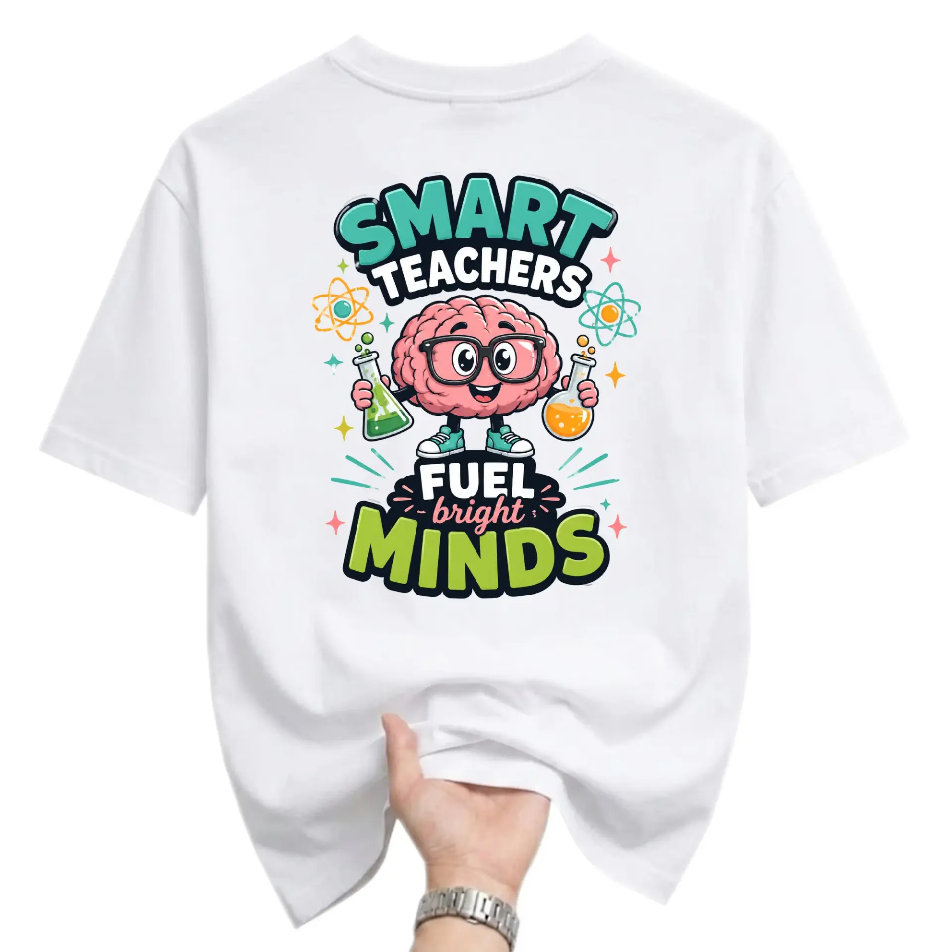 Graphic Tee Smart Teachers Fuel Bright Minds Science Motif Unisex Crew Neck Casual Everyday Short Sleeve Shirt