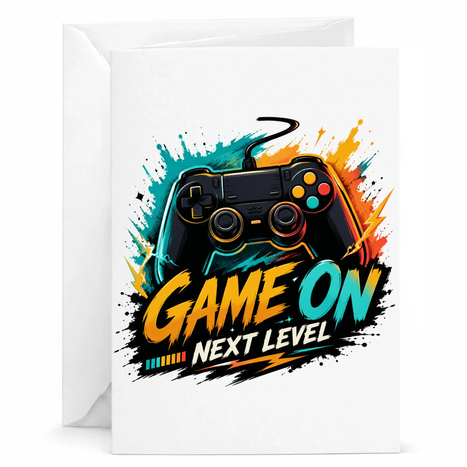 Game on Next Level Greeting Card with Envelope for Gamer Enthusiasts and Video Game Fans Unique Celebration Stationery