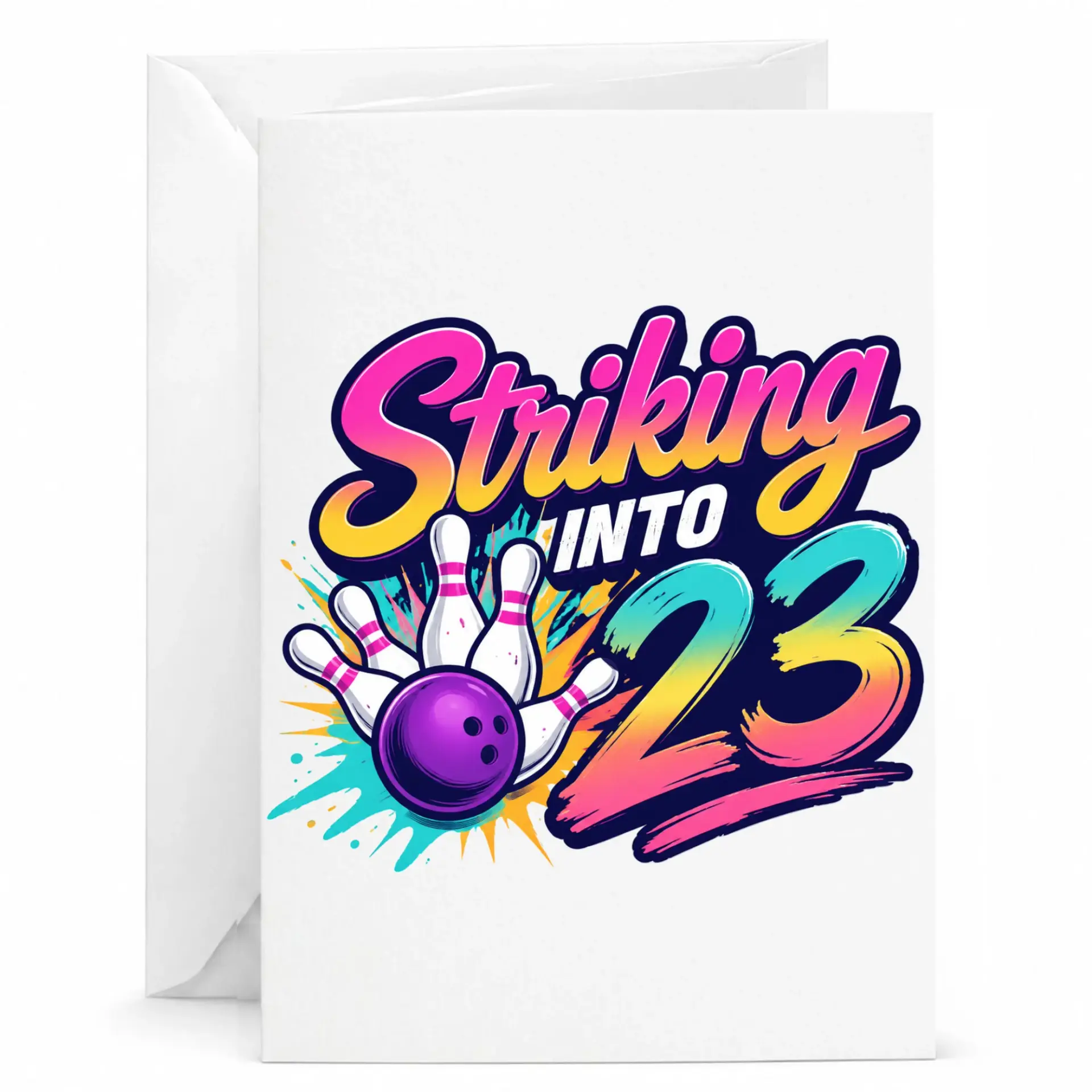 Birthday Card Striking into 23 Funny Bowling Theme Greeting Card for Twenty Third Birthday Celebration with Envelope