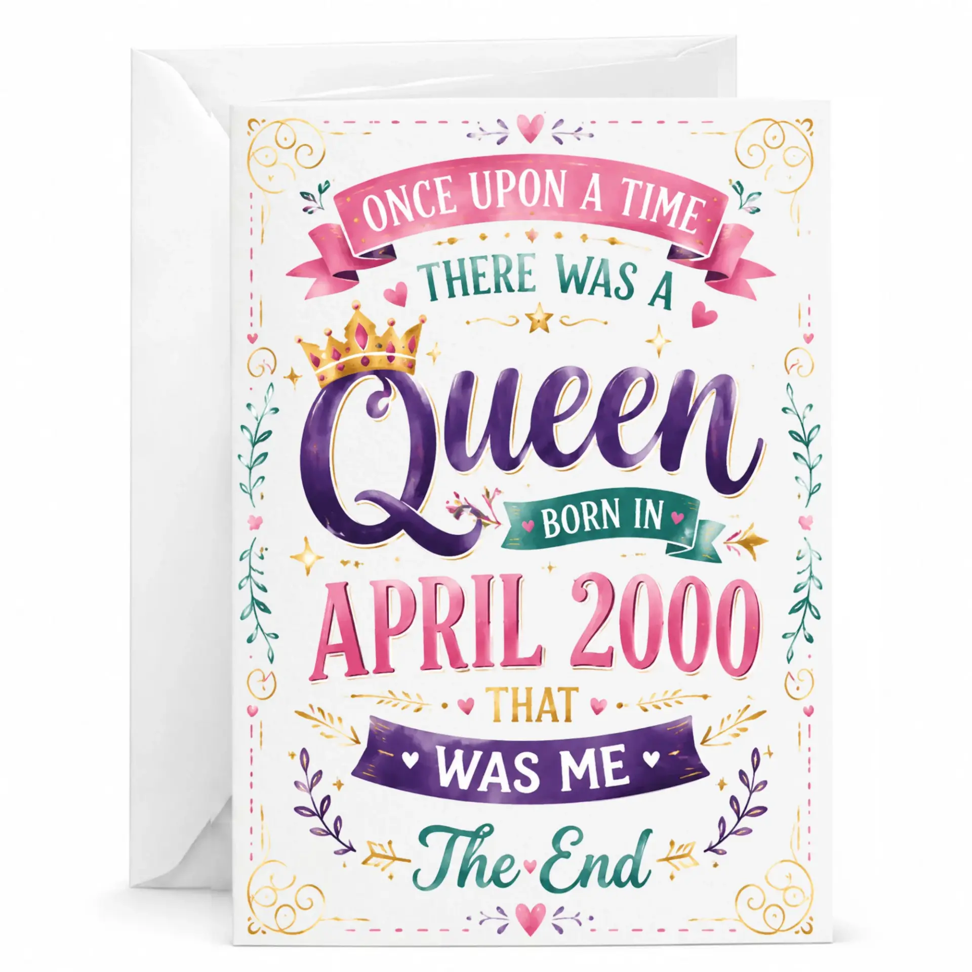 Birthday Card for Women Queen Born in April 2000 Funny Greeting Card with Envelope for Milestone Birthday Celebration