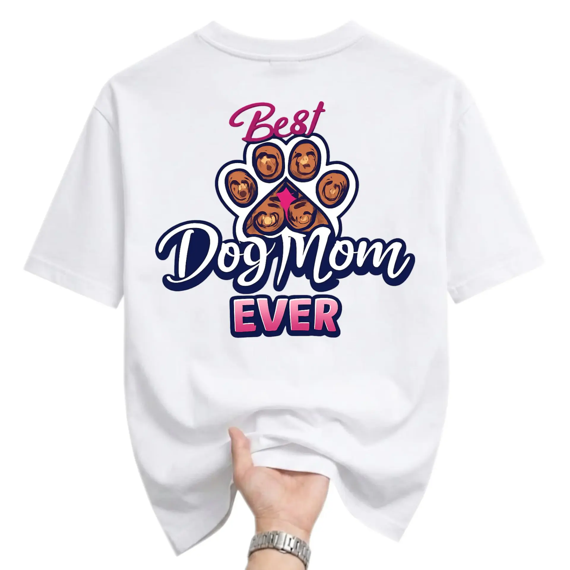 Funny Shirt Best Dog Mom Ever Graphic Printed Tee Casual Unisex Crew Neck