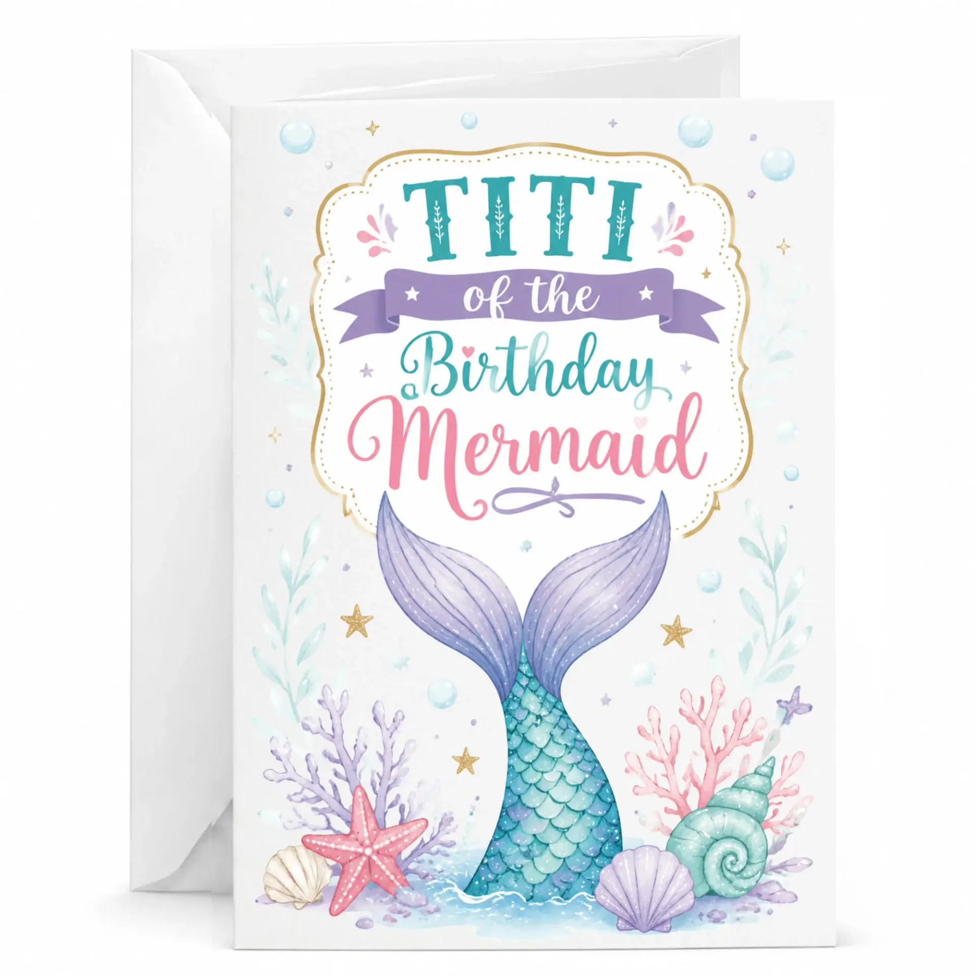 Birthday Card Titi of the Mermaid Greeting with Matching Envelope for Ocean Theme