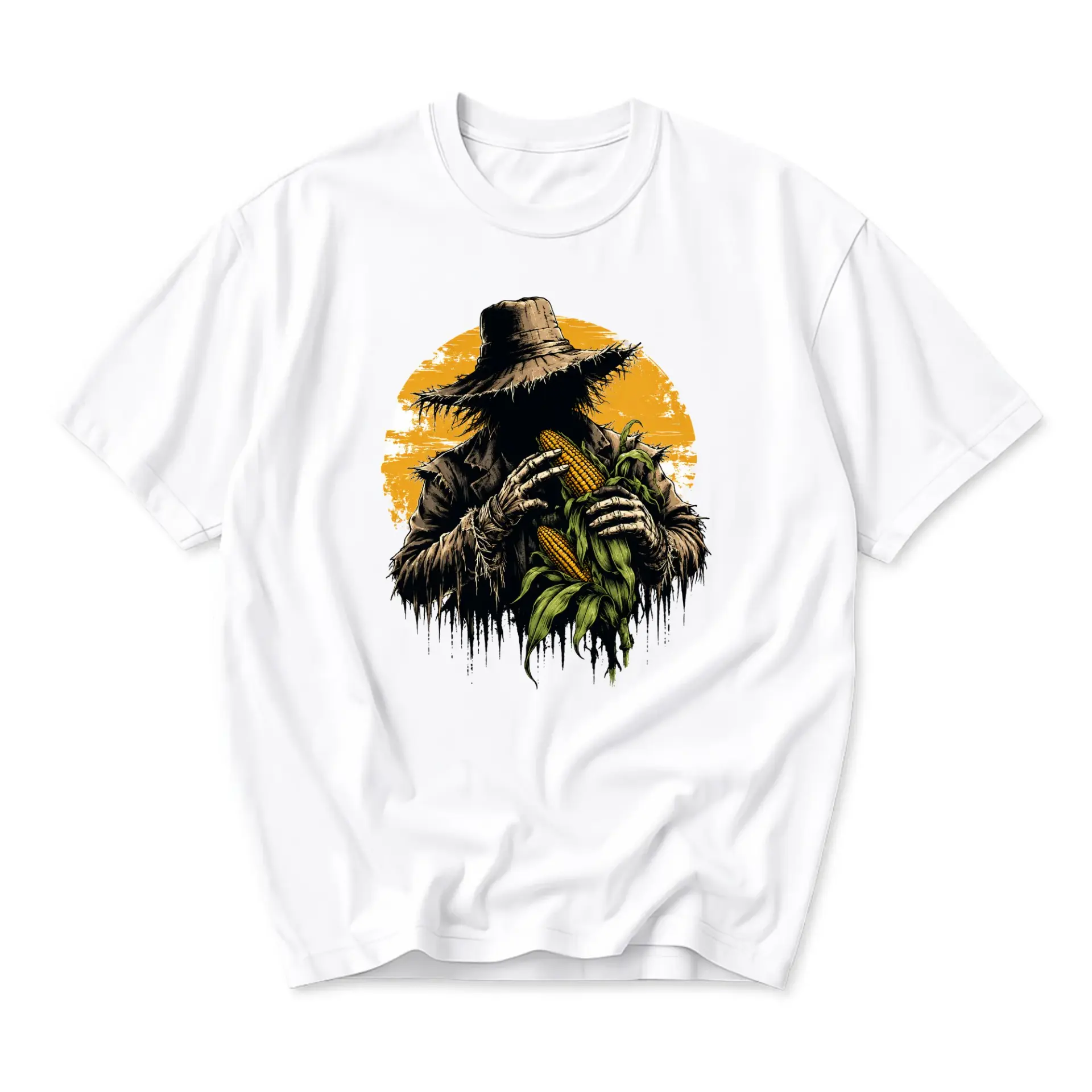 Graphic Tee Scarecrow Farming Illustration Unisex Cotton Crew Neck Short Sleeve Shirt for Casual Daily Wear
