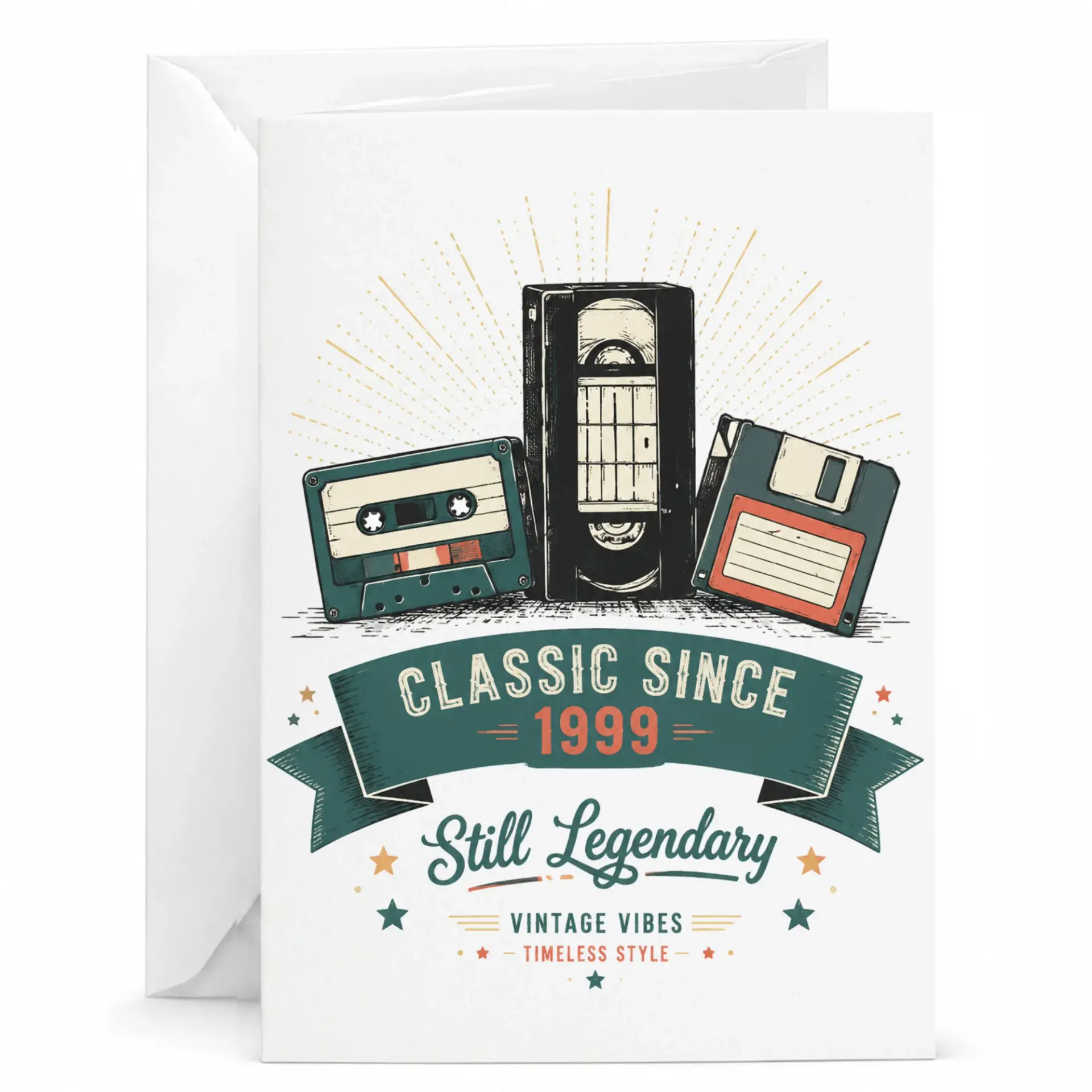 Greeting Card Classic Since 1999 Vintage Media Theme Birthday Card for Retro Enthusiasts Aged Twenty-Five Years Old