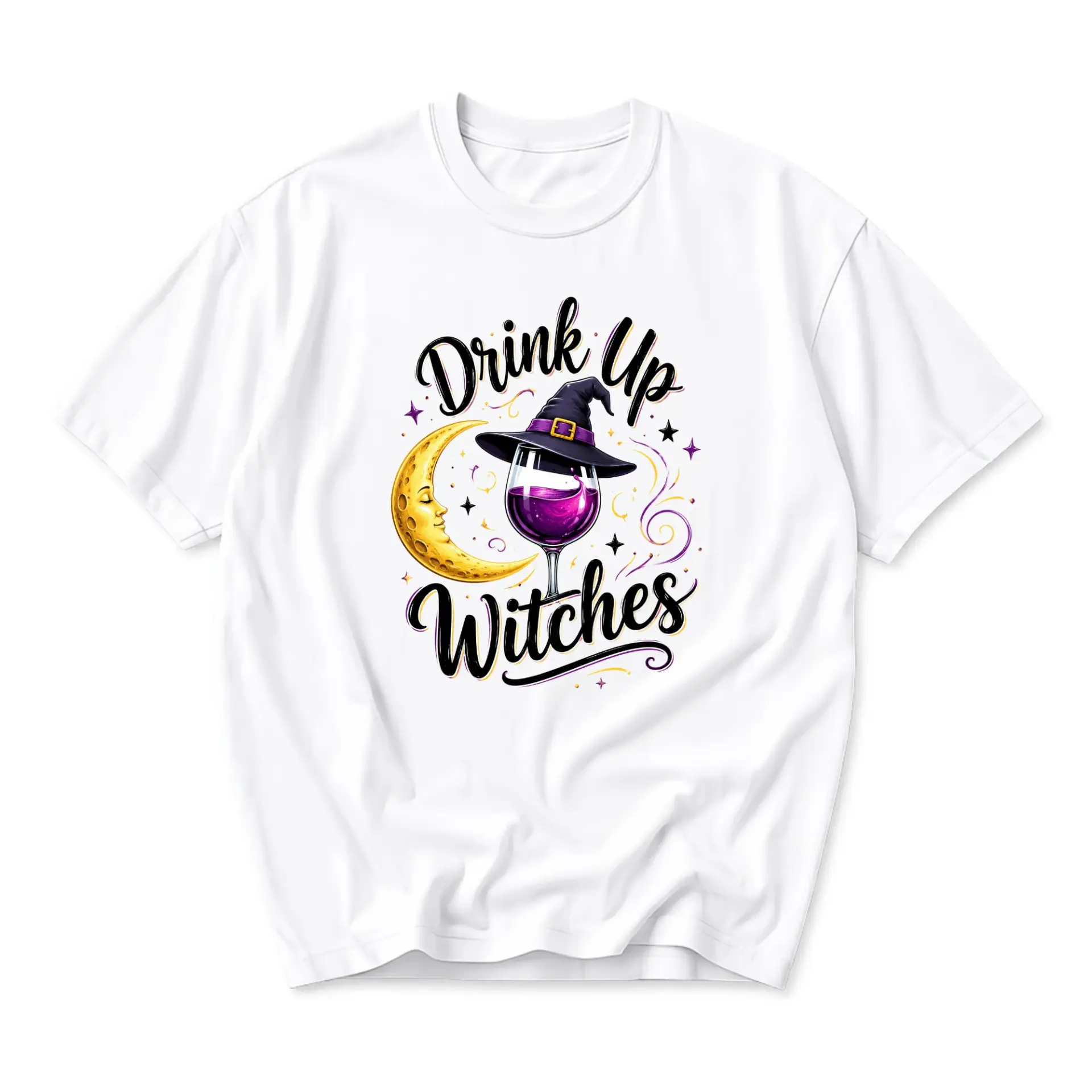 Funny Shirt Drink up Witches Graphic Tee Unisex Casual Crew Neck Soft Cotton Blend Apparel for Everyday Wear White