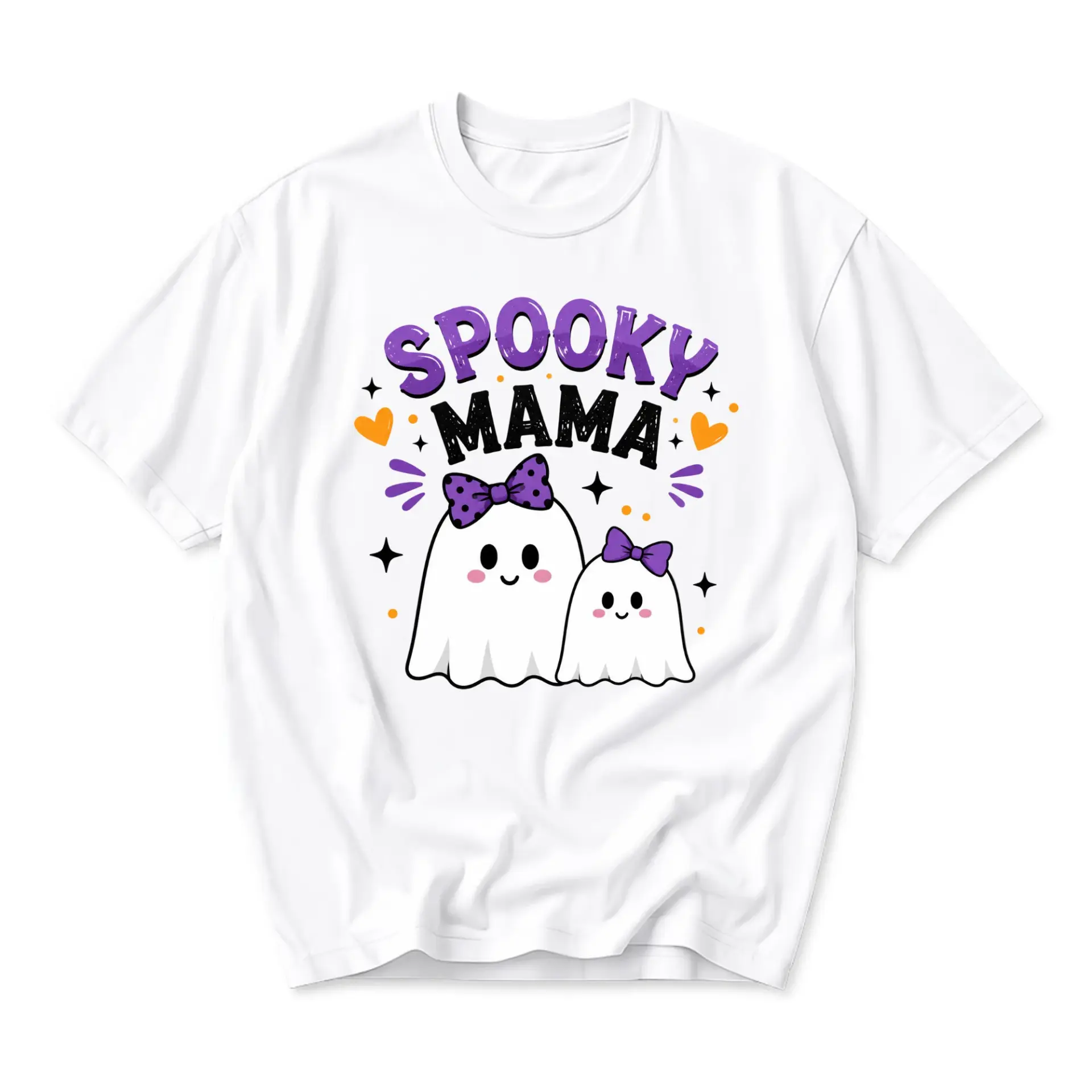 Graphic Tee Spooky Mama Cute Ghost Duo Print Unisex Crew Neck Casual Everyday Short Sleeve Cotton Blend Shirt