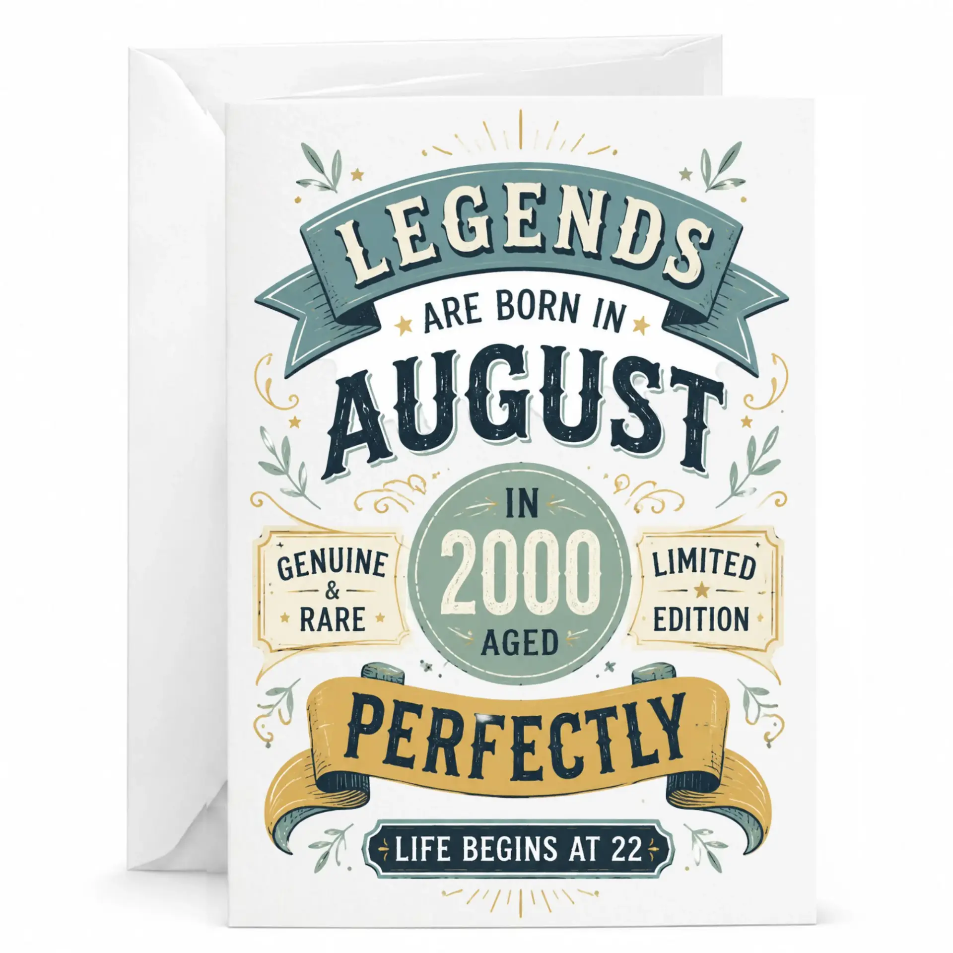 Birthday Card Legends Are Born in August 2000 Vintage Style Greeting Card for Milestone Birthday Celebration