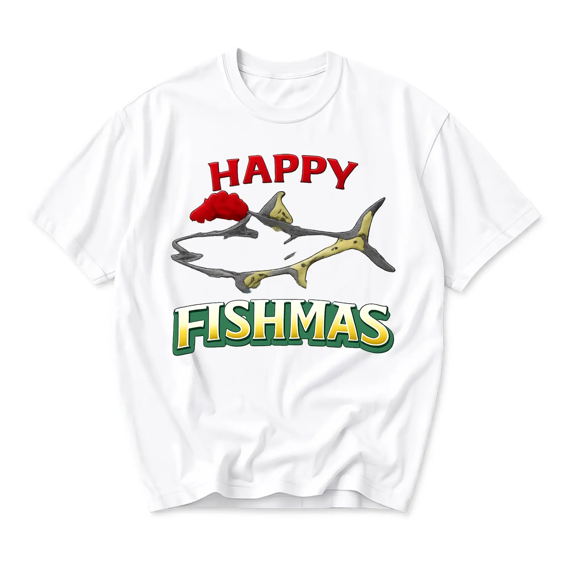 Funny Shirt Happy Fishmas Graphic Tee Seasonal Pun Holiday Gift Casual Wear