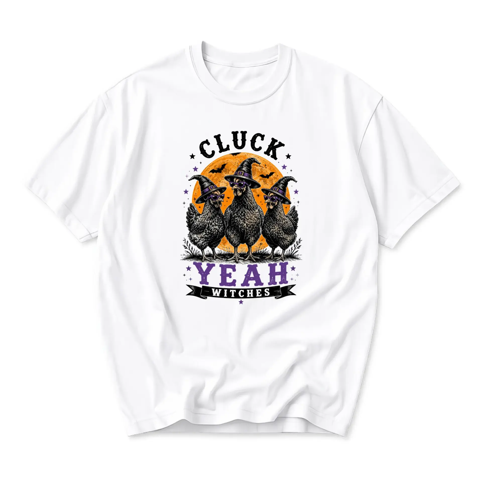 Funny Shirt Cluck Yeah Witches Graphic Tee Halloween Chicken Unisex Crew Neck Casual Cotton Blend Short Sleeve Apparel