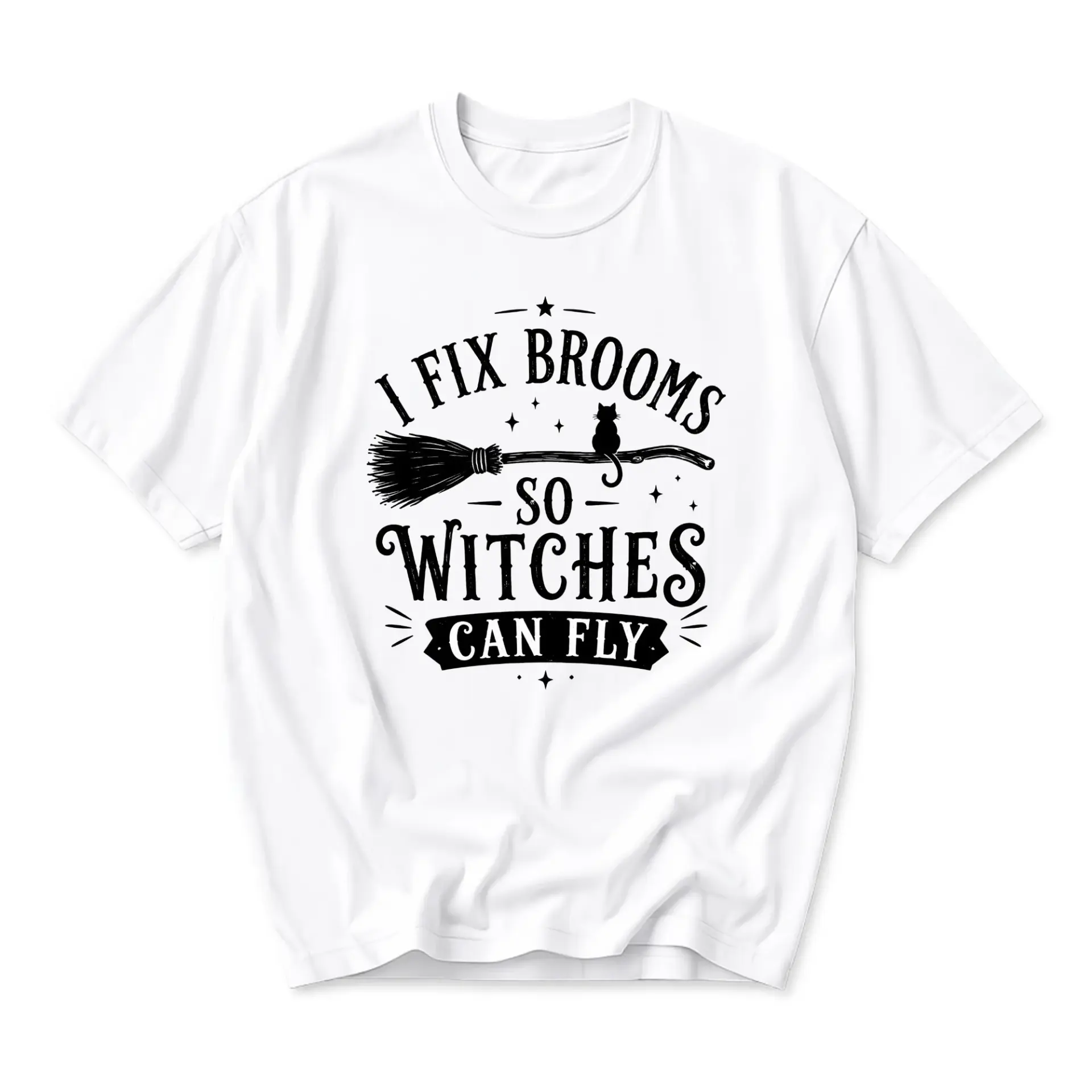 Funny Shirt I Fix Brooms so Witches Can Fly Graphic Tee Unisex Casual Short Sleeve Cotton Blend Crew Neck Apparel