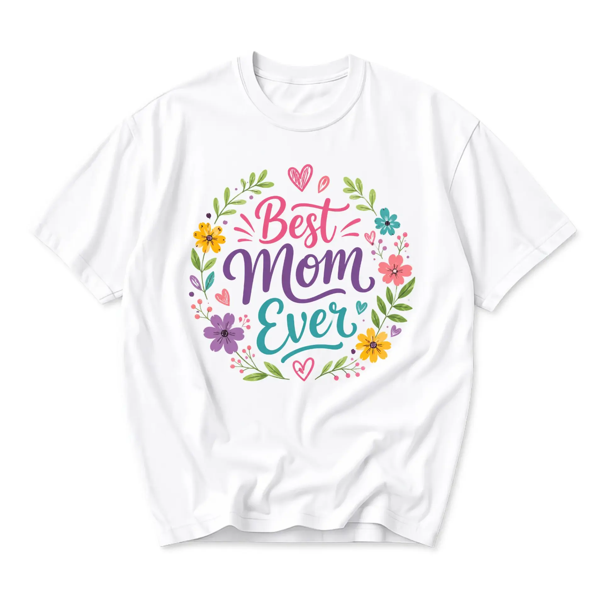 Graphic Tee Best Mom Ever Floral Wreath Design Casual Unisex Crew Neck Cotton Blend Soft Everyday Comfortable Short Sleeve