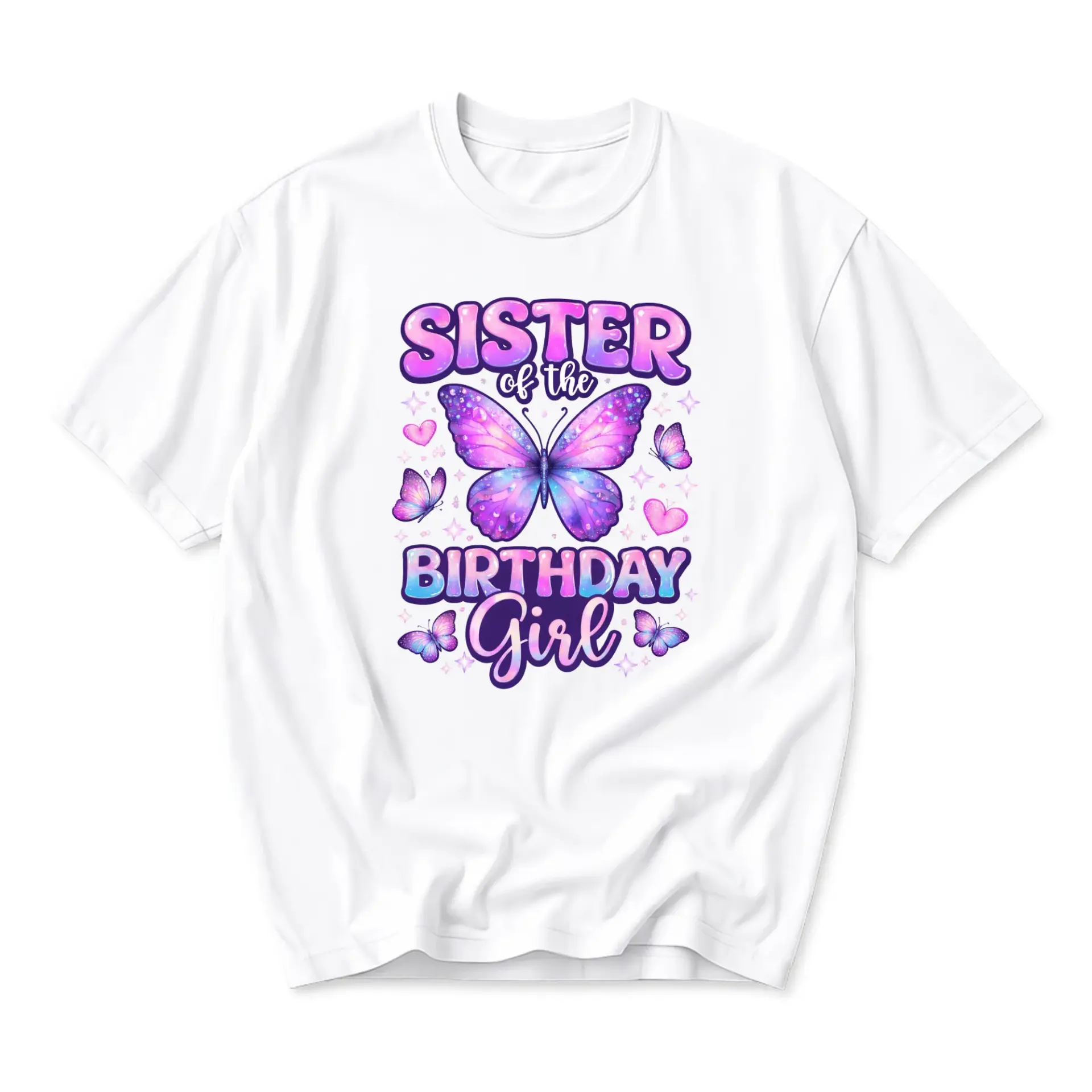 Graphic Tee Sister of the Birthday Girl Butterfly Theme Unisex Casual Crew Neck Comfortable Cotton Blend Everyday Shirt