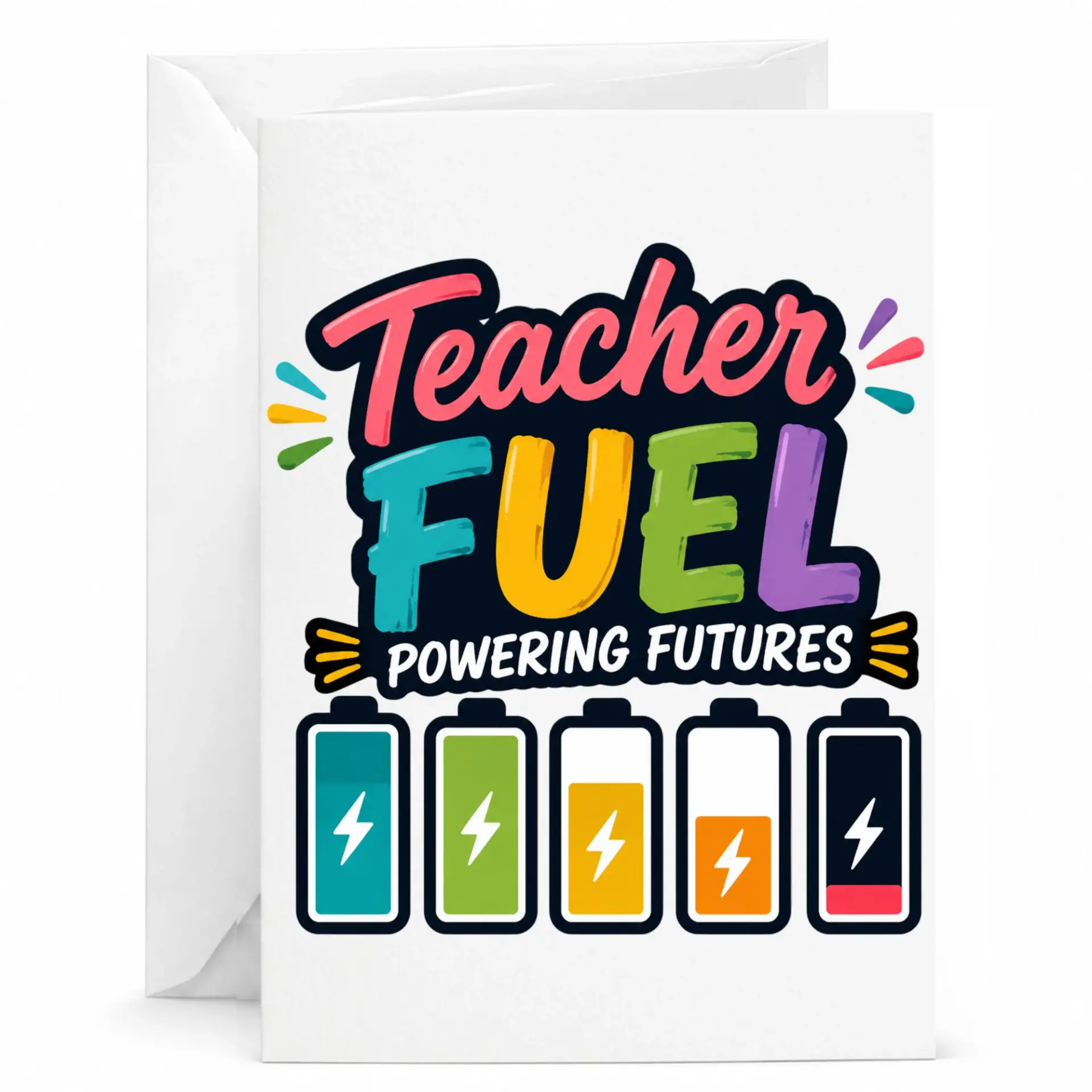 Personalized Teacher Fuel Greeting Card with Battery Design Illustration
