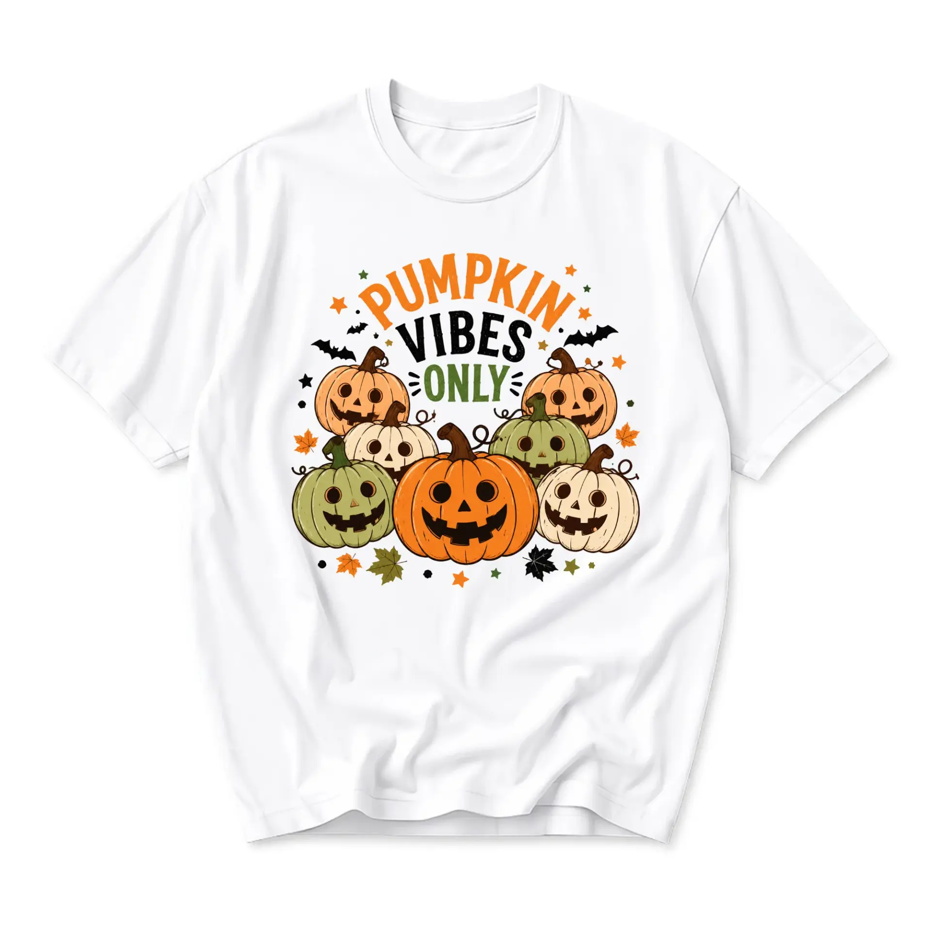 Graphic Tee Pumpkin Vibes Only Autumn Fall Season Shirt Unisex Crew Neck Short Sleeve Casual Graphic Printed Top