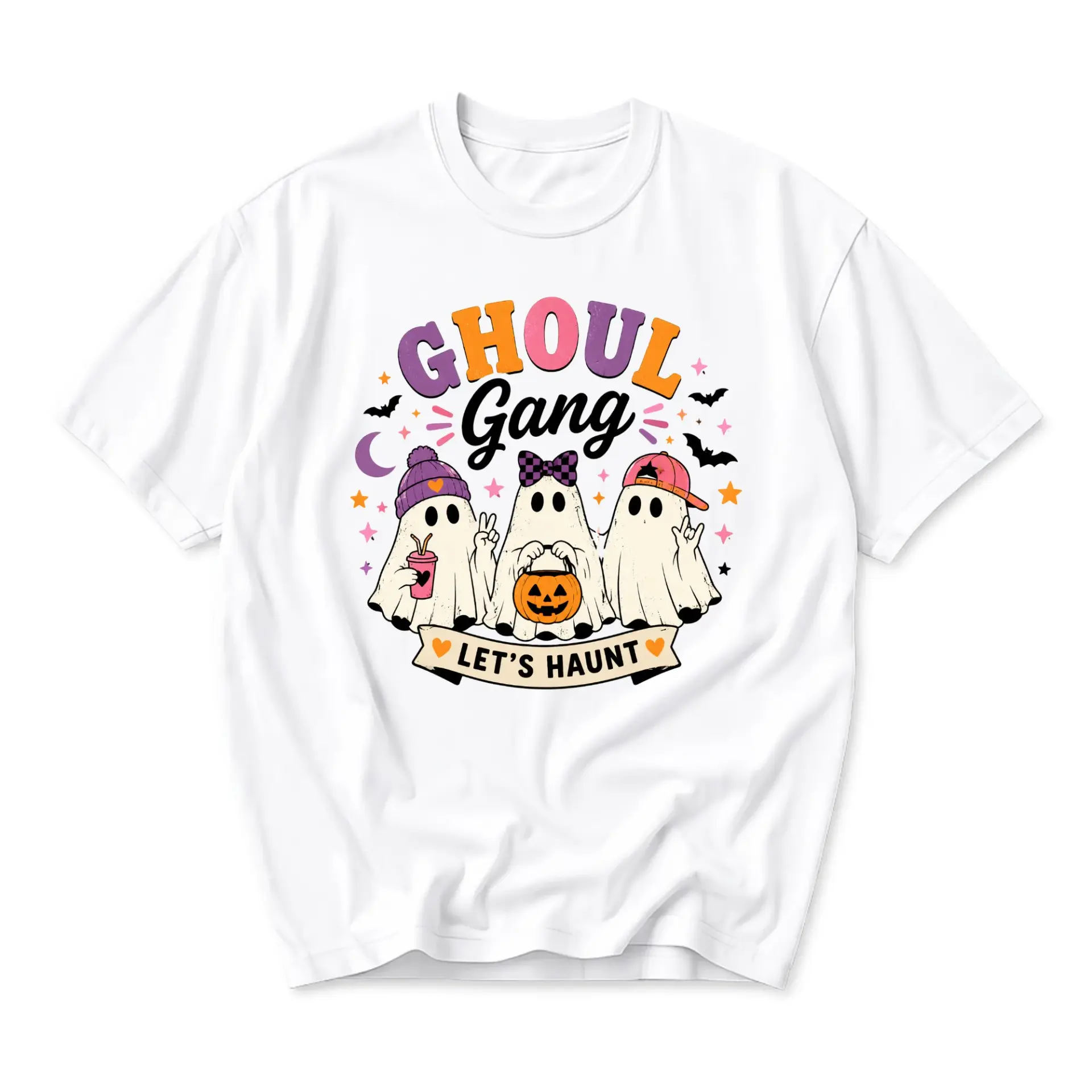 Funny Shirt Ghoul Gang Let's Haunt Unisex Graphic Printed T-Shirt Retro Aesthetic Halloween Spooky Costume Crew Neck