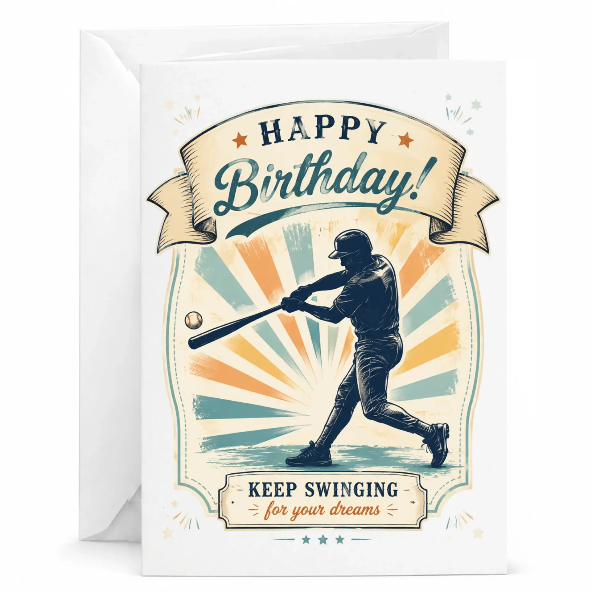 Birthday Card for Baseball Fan Vintage Sports Themed Greeting Card with Encouraging Message and Professional Print Quality
