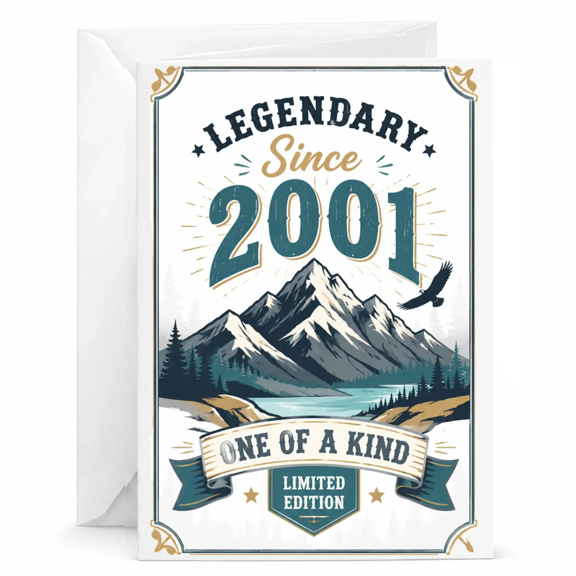 Greeting Card Legendary Since 2001 Vintage Mountain Adventure Design Birthday Card for Milestone Celebration