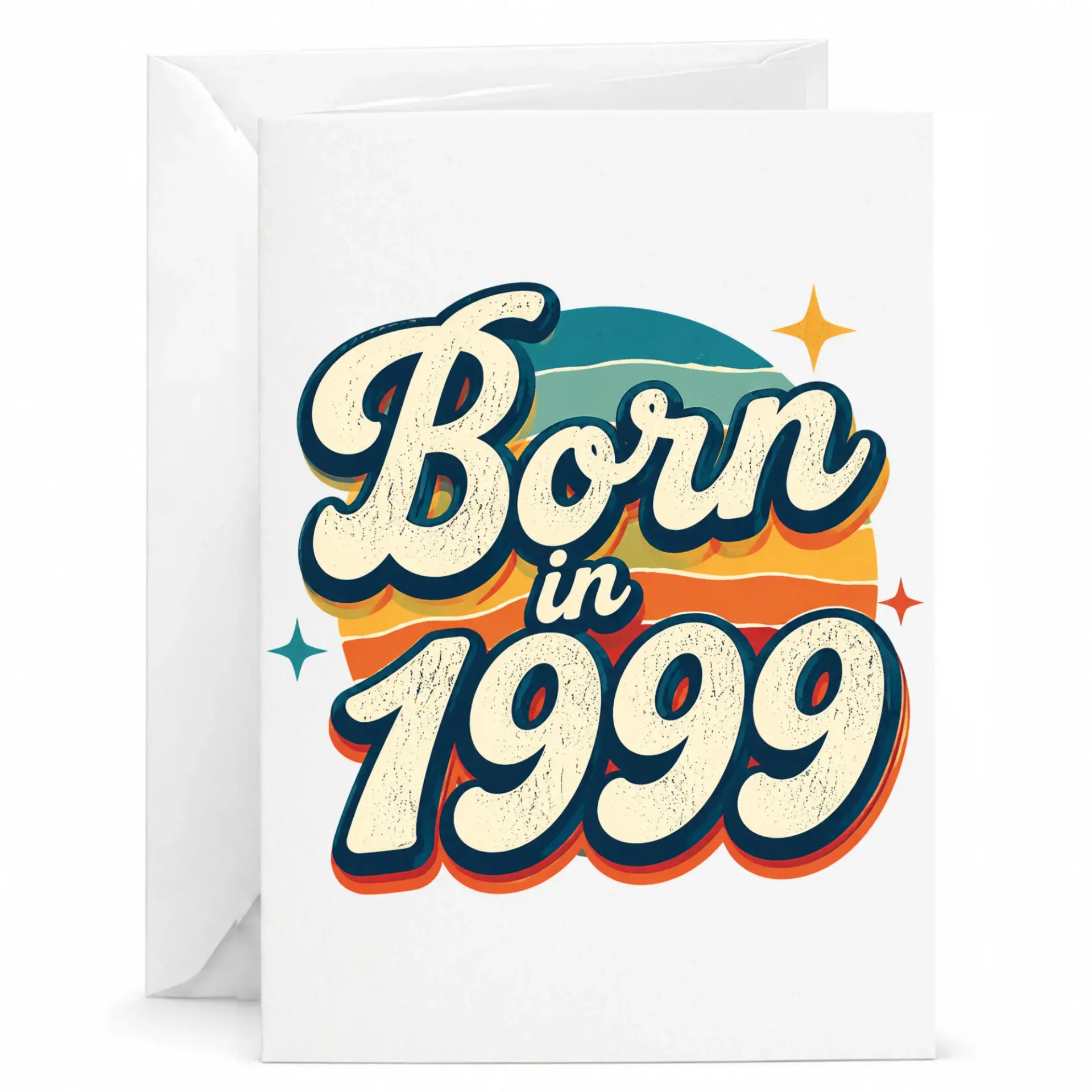 Birthday Card Born in 1999 Retro Vintage Style Greeting Card for Milestone Birthday Celebration Folded Card with Envelope
