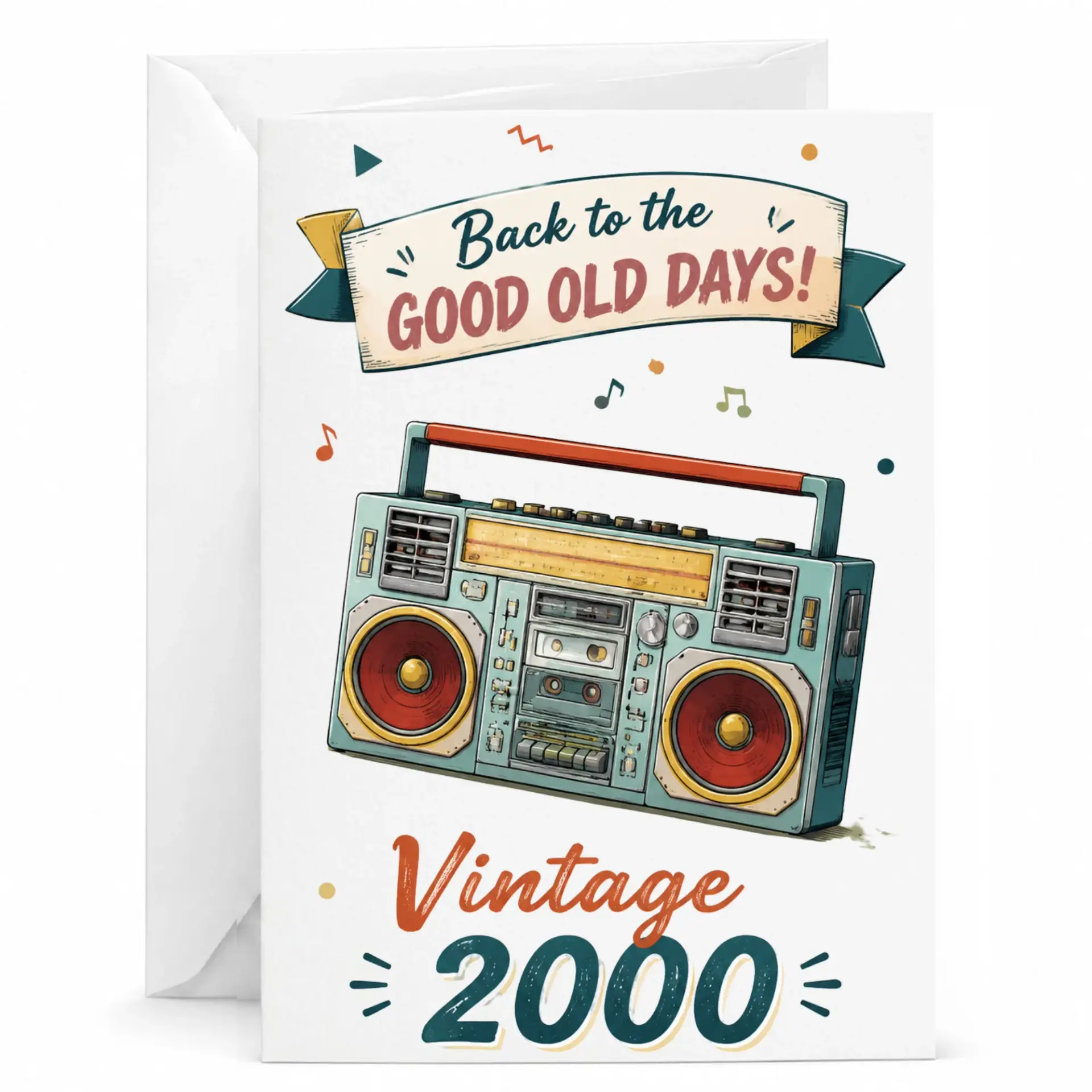 Greeting Card Back to the Good Old Days Vintage 2000 Nostalgic Music Themed Note for Birthday or Special Celebration