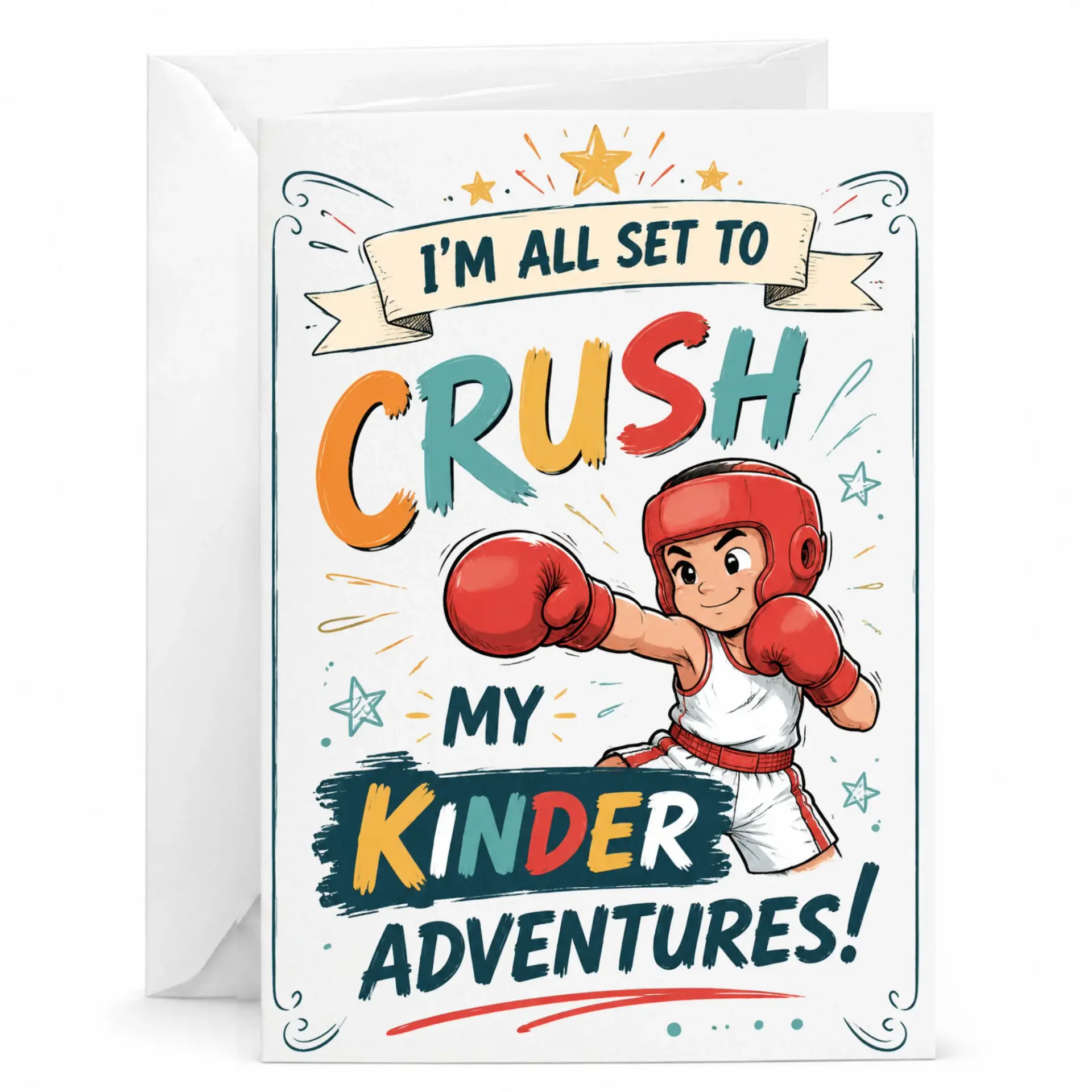 Funny Encouragement Greeting Card Boxing Themed Achievement Note for Premium 5x7 Cardstock with Envelope