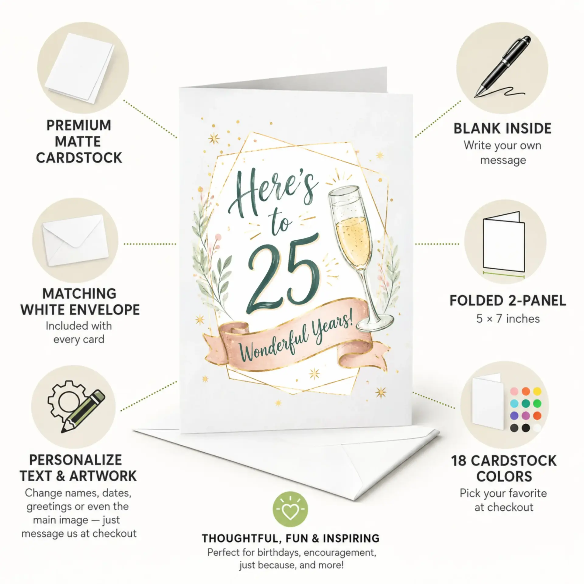 Greeting Card for 25th Anniversary Celebration, Elegant Champagne Toast Design for Twenty Fifth Milestone Event