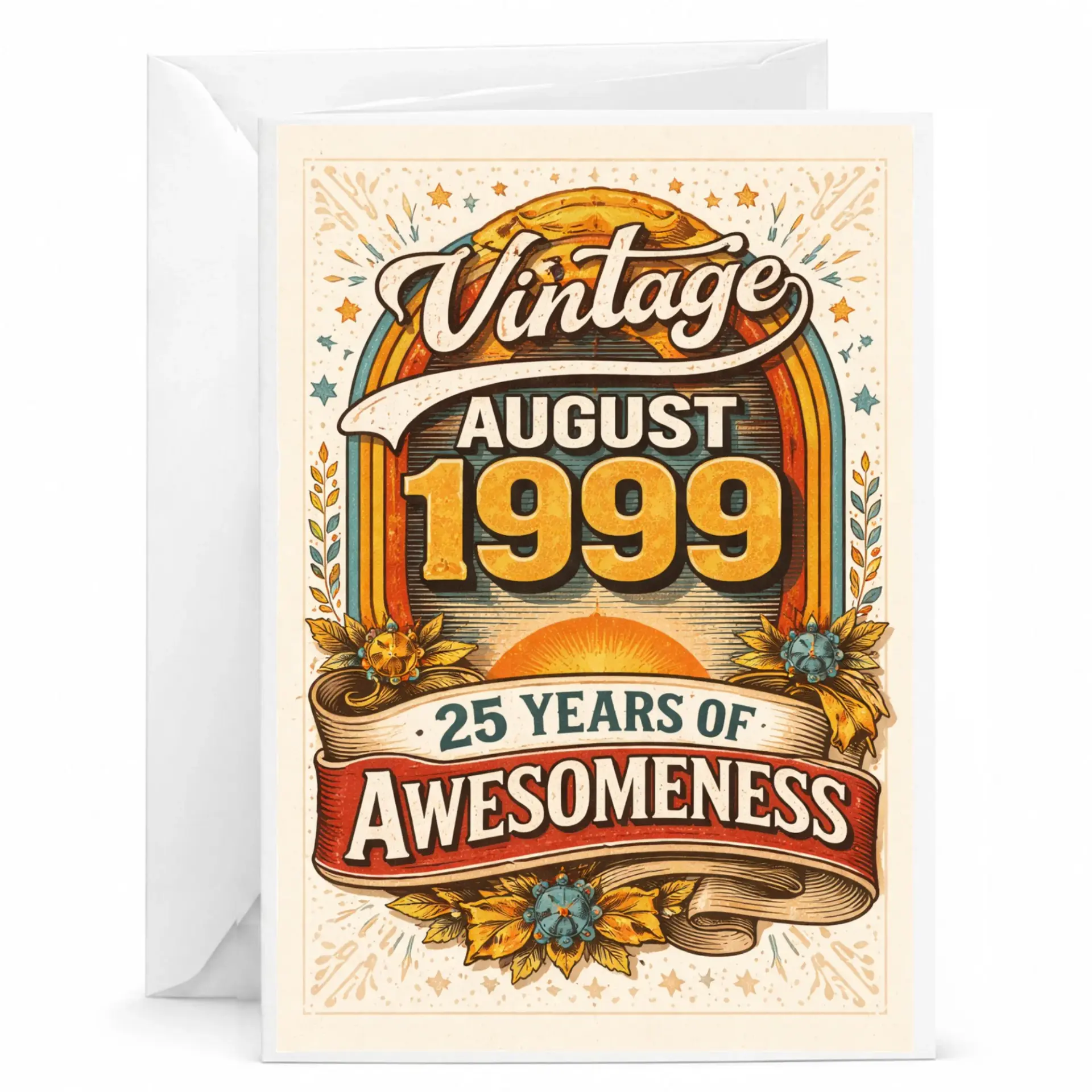Birthday Card Vintage August 1999 25 Years of Awesomeness Greeting Card 5x7 Folded Card with Envelope for Milestone