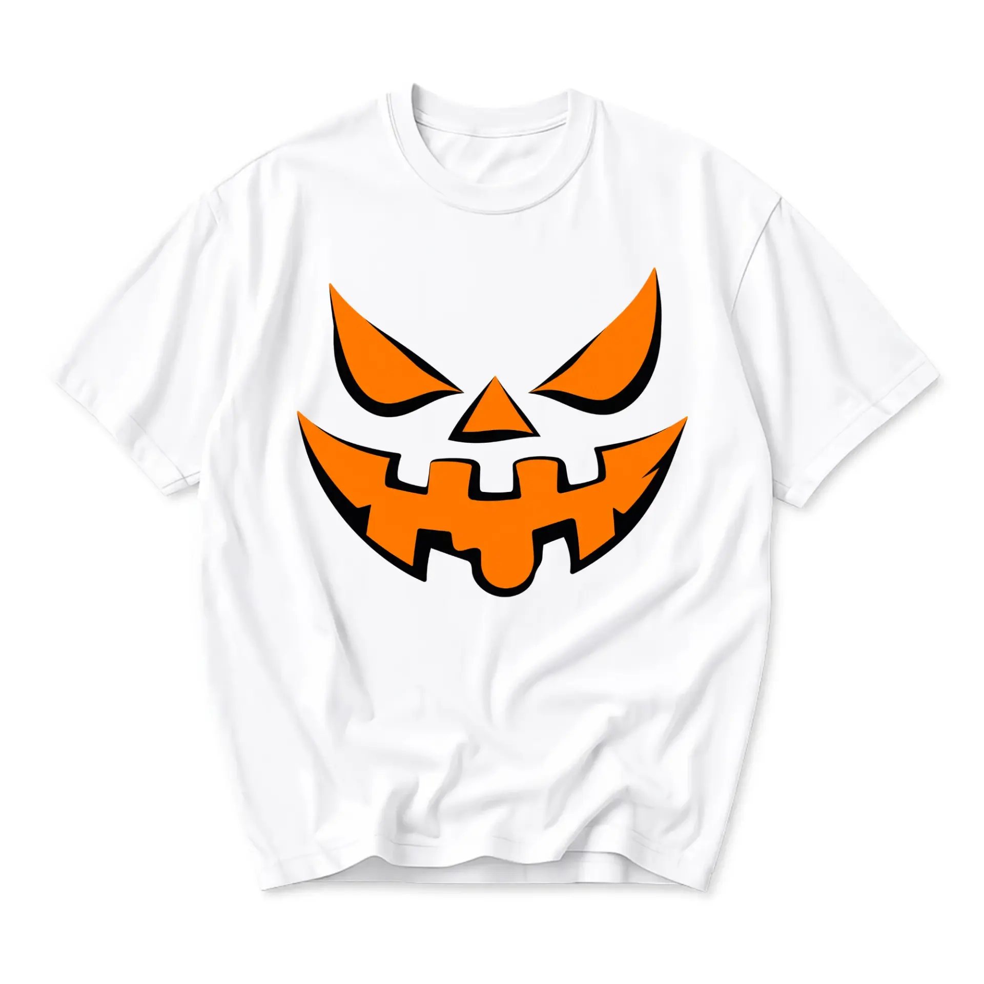 Graphic Tee Unisex Halloween Pumpkin Face Shirt Spooky Orange Jack O Lantern Design Casual Crew Neck Apparel