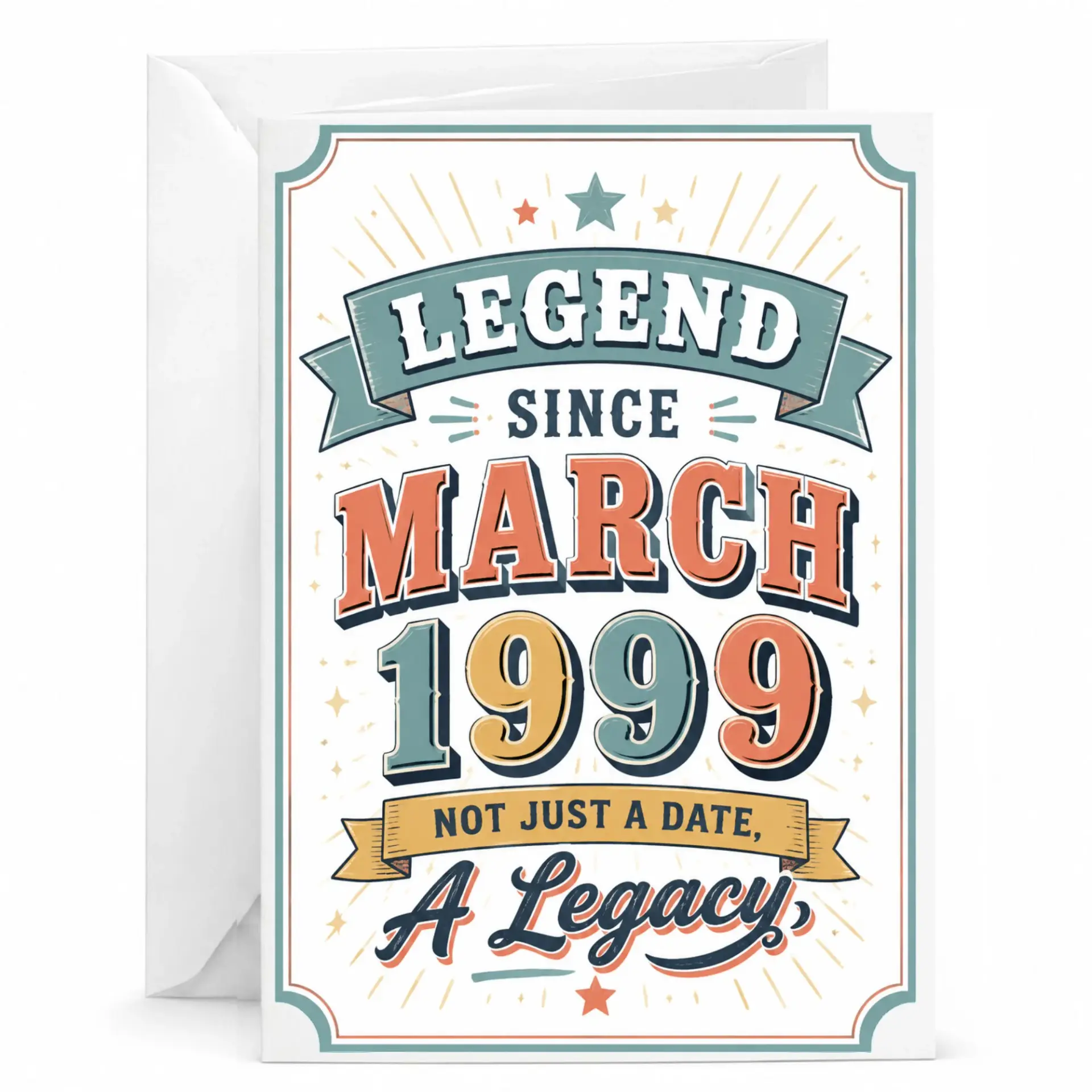Birthday Card Legend Since March 1999 Vintage Style Greeting Card for Milestone Celebration and Anniversary Gift