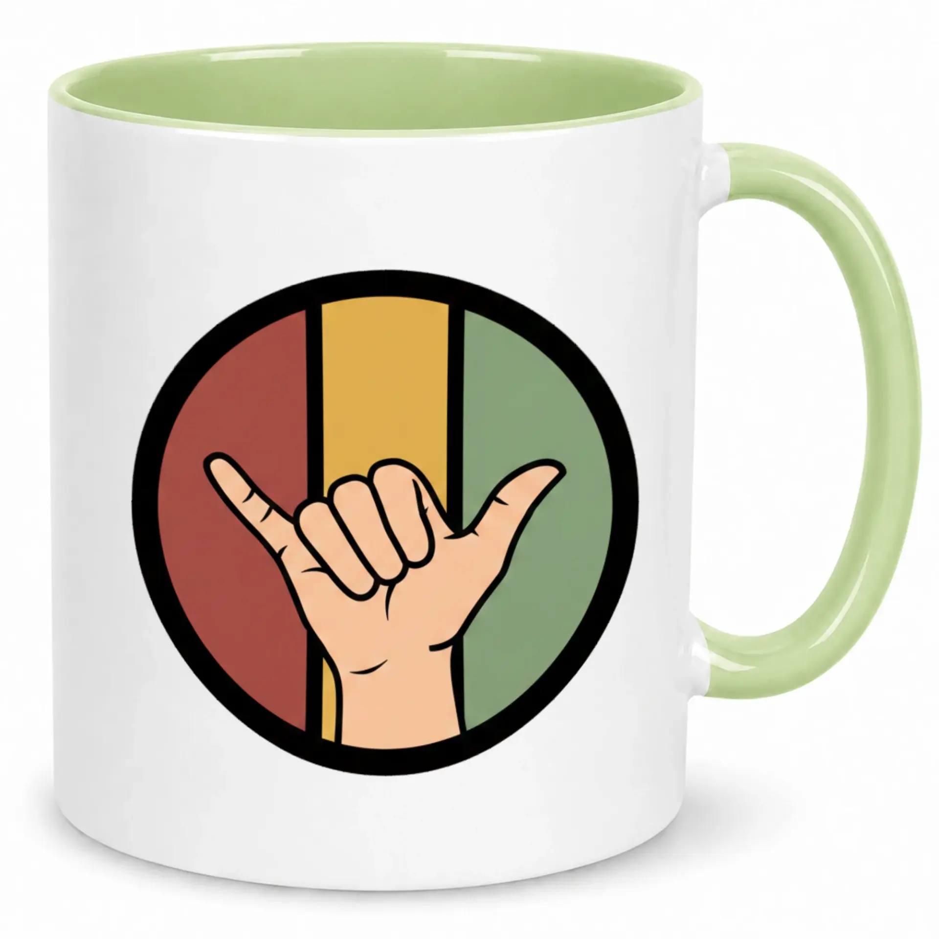Shaka Hand Sign Vintage Surf Style Ceramic Coffee Mug for Beach Lovers & Good Vibes Gift Idea