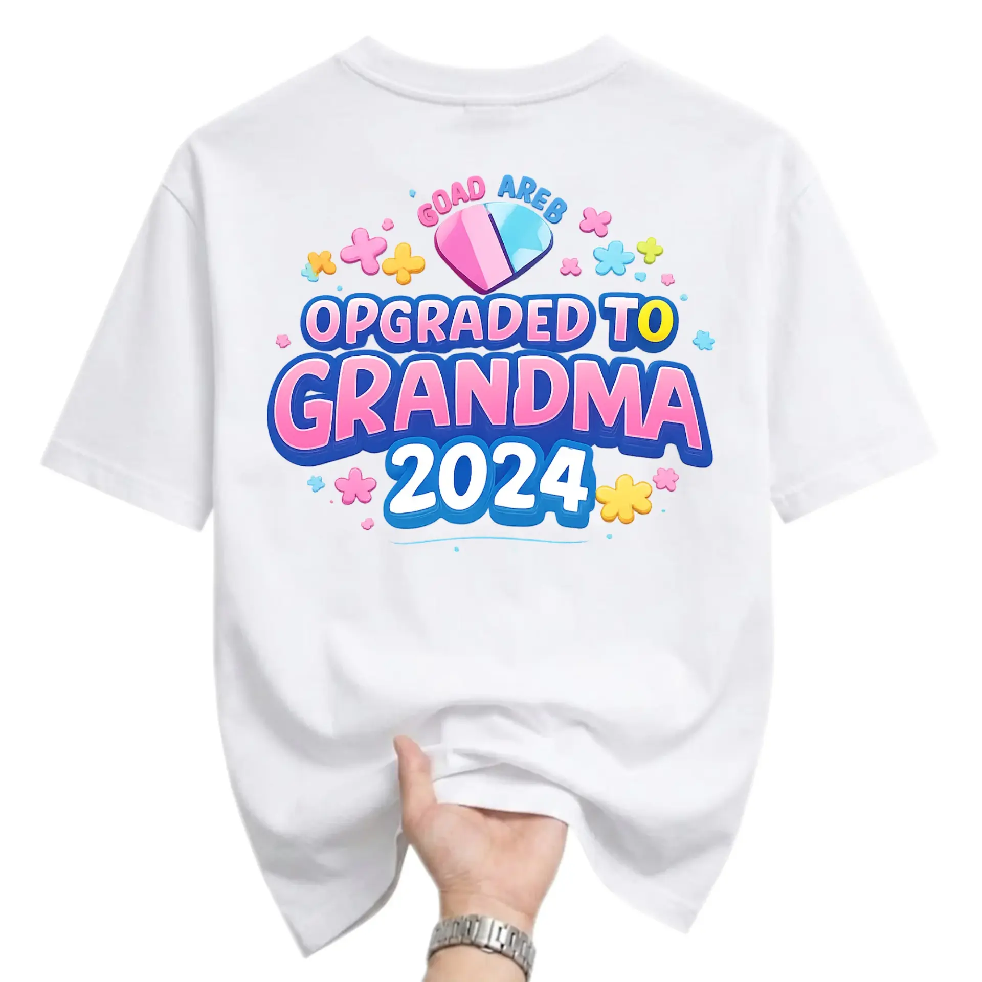 Funny Shirt Upgraded to Grandma 2024 Graphic Tee Unisex Casual Apparel for