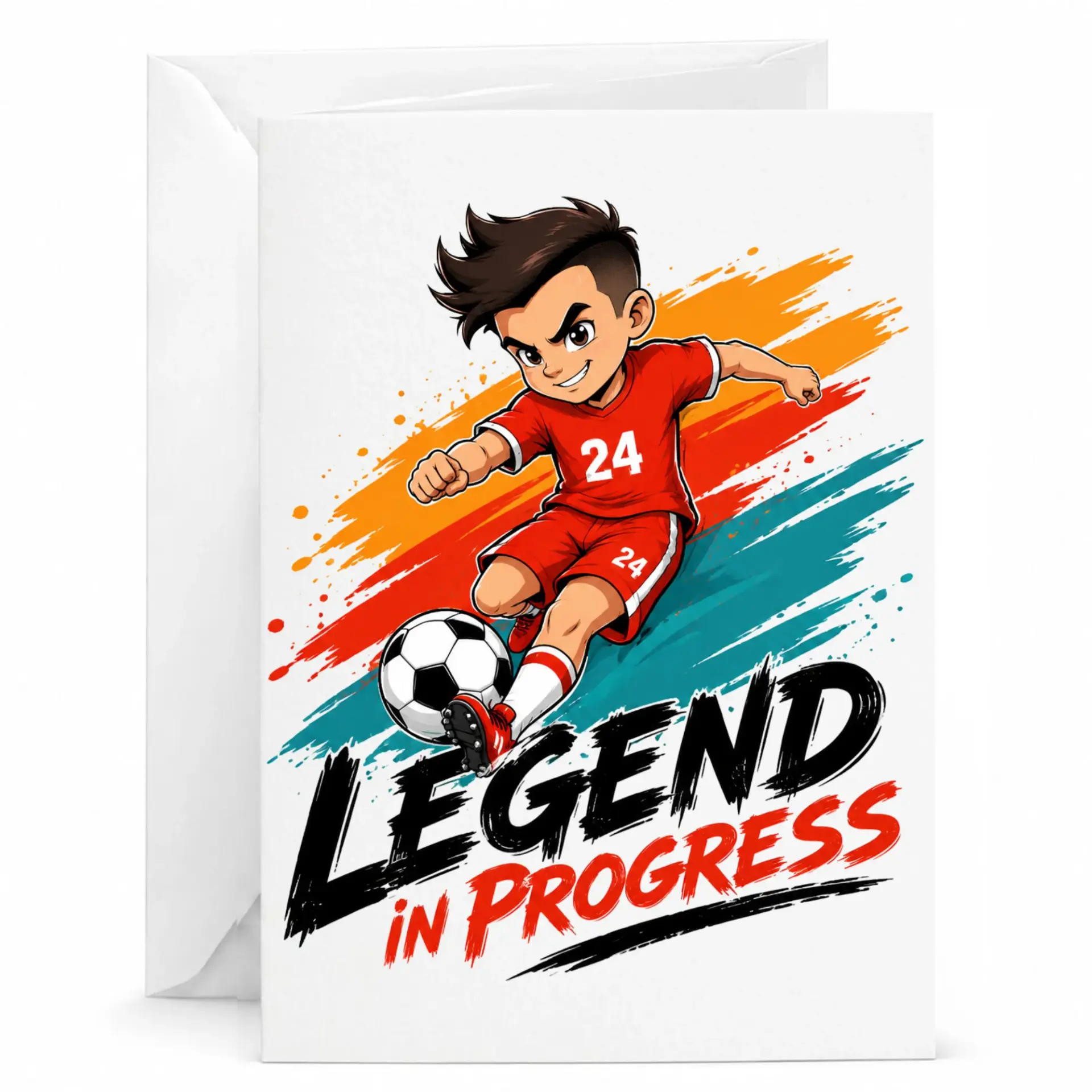 Greeting Card Legend in Progress Soccer Player Design Featuring Athletic Youth Sports Theme for Any Special Occasion