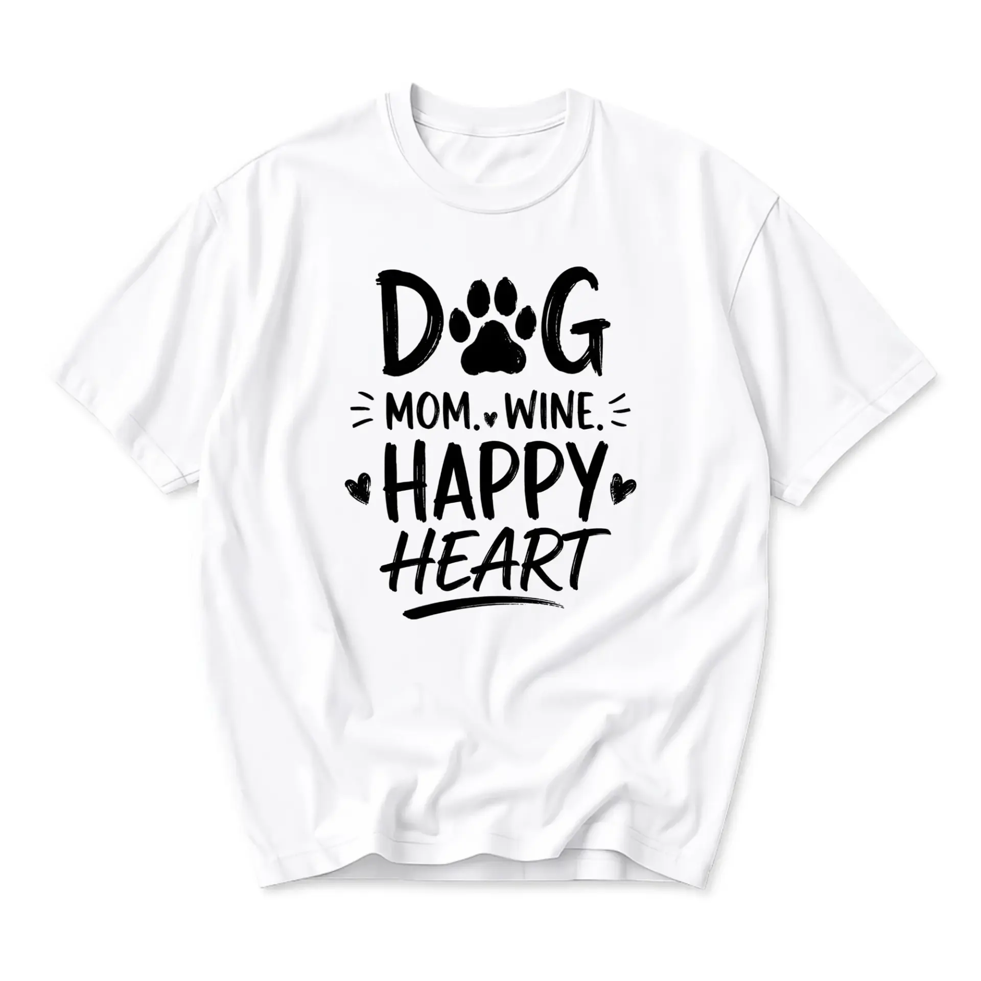 Graphic Tee Dog Mom Wine Happy Heart Print Unisex Crew Neck Shirt for