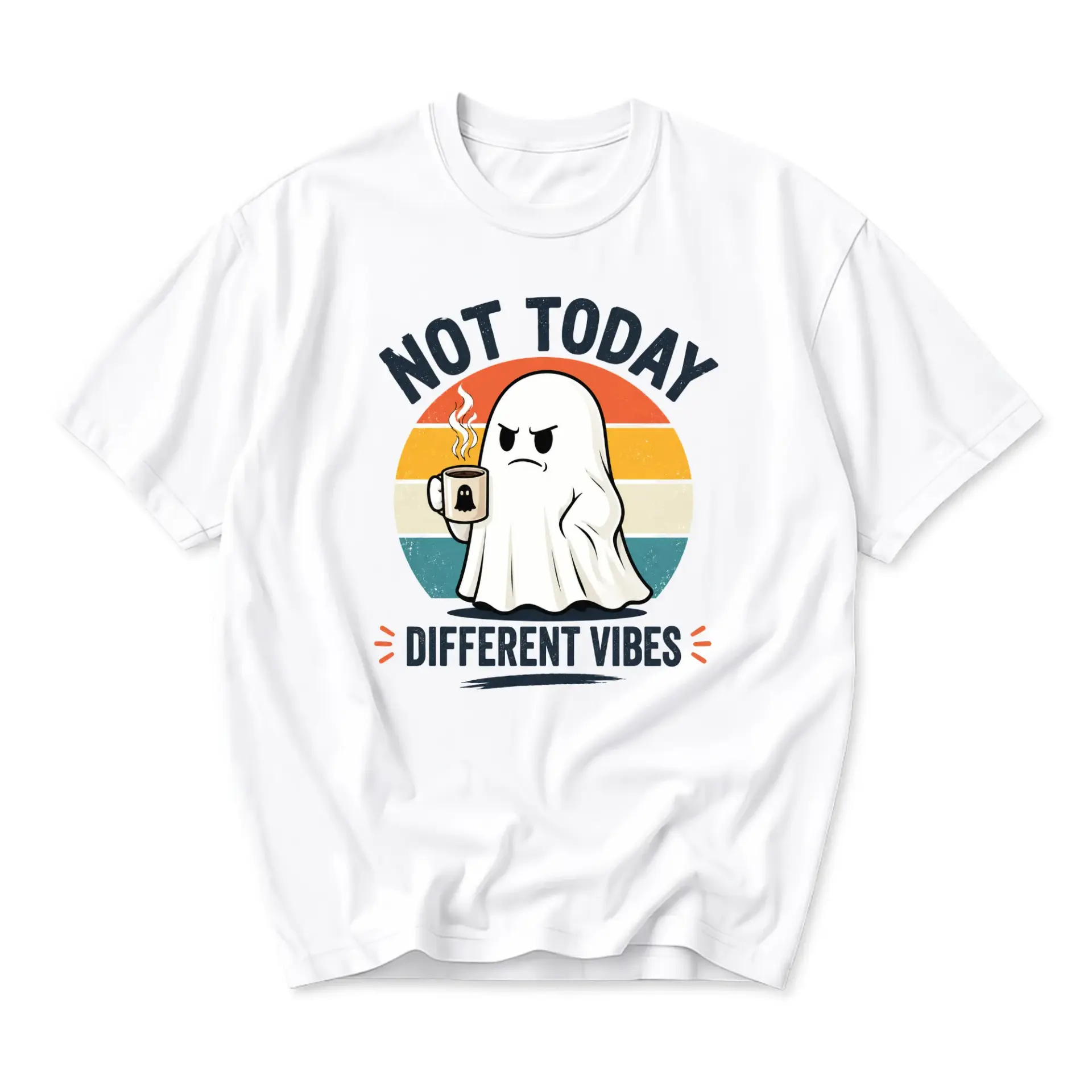 Funny Shirt Not Today Different Vibes Ghost Graphic Tee Retro Style Casual Unisex Crew Neck Short Sleeve Cotton Top