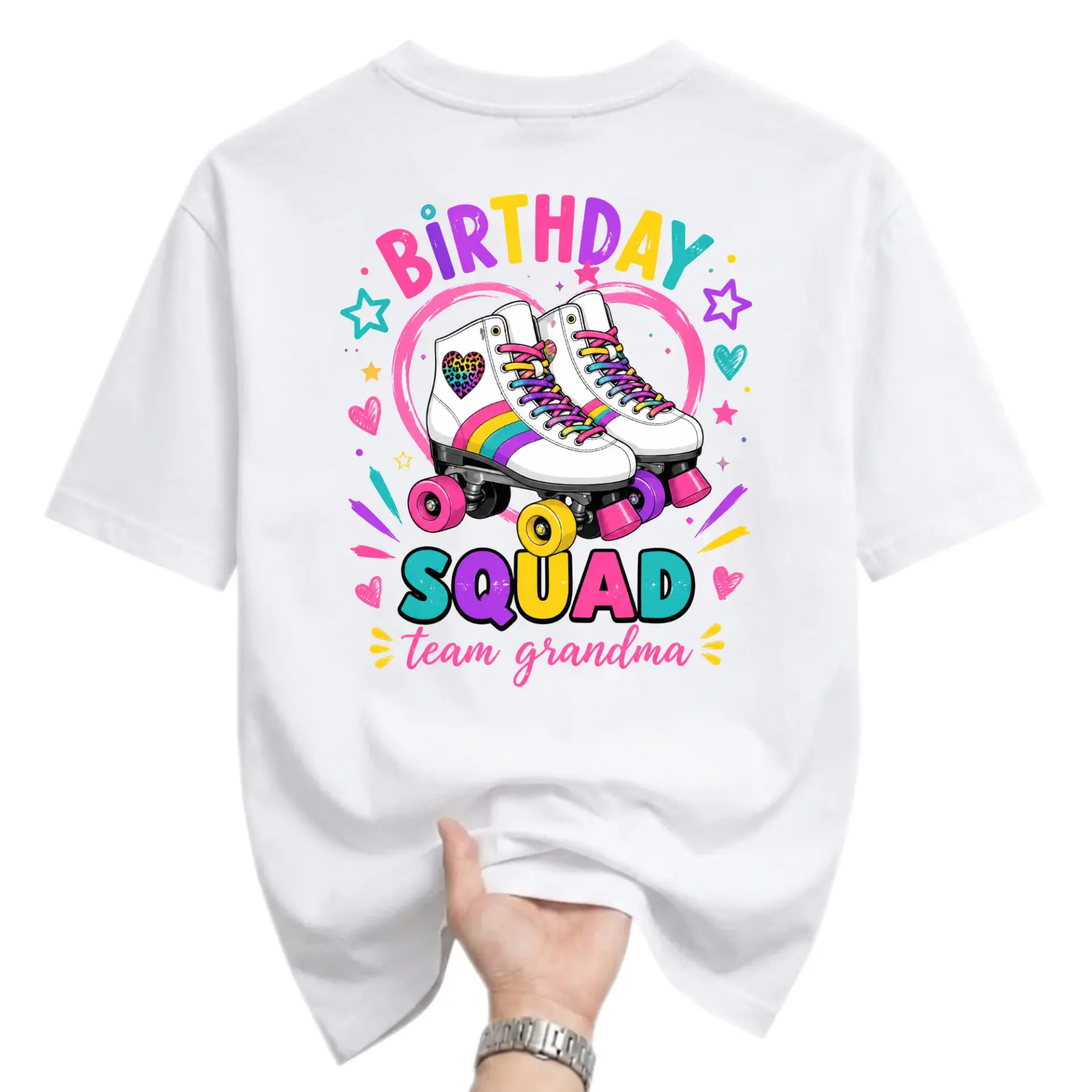Graphic Tee Birthday Squad Team Grandma Roller Skate Print Unisex Crew Neck Shirt for Casual Wear and Party Celebrations