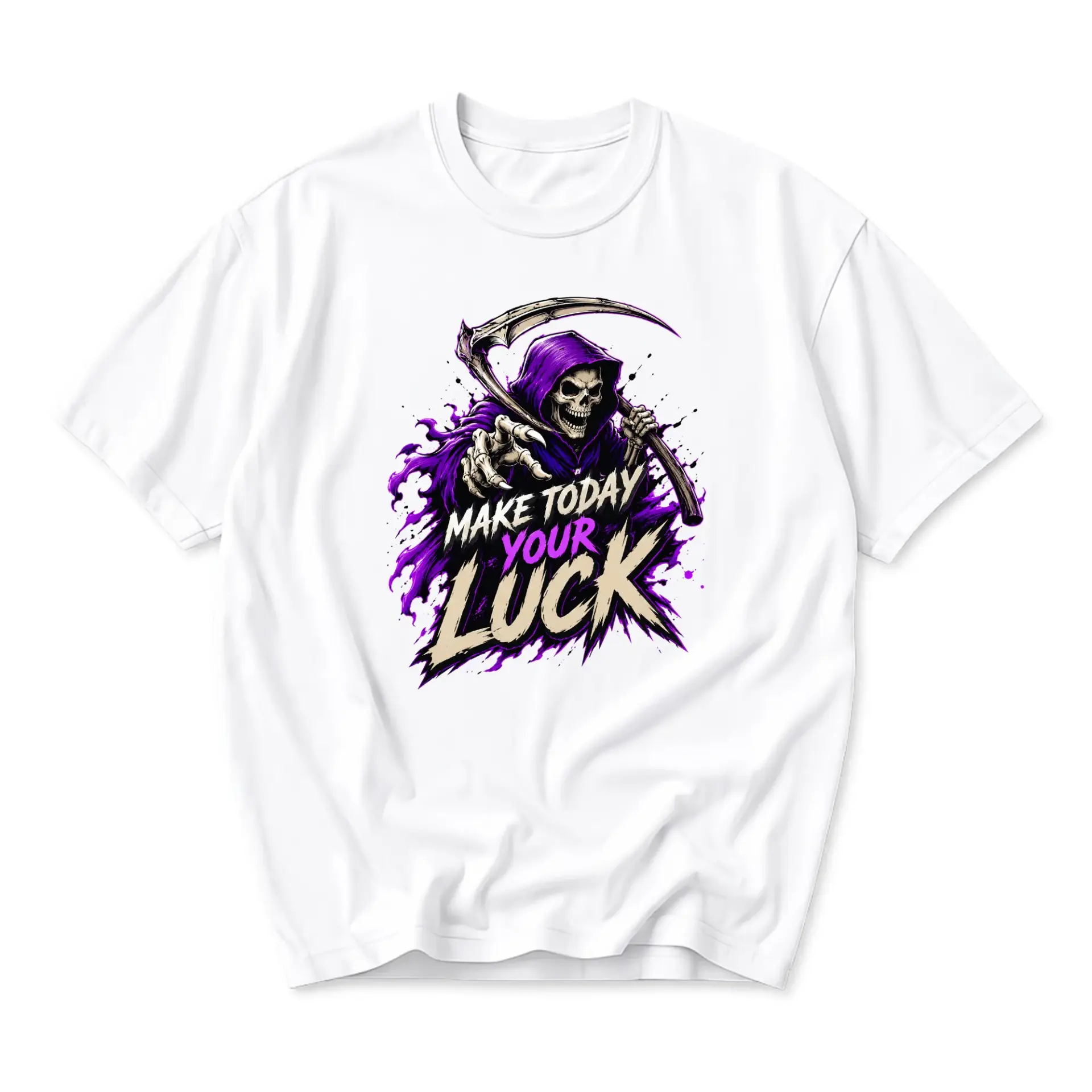 Graphic Tee Unisex Crew Neck T-Shirt Grim Reaper Skeleton Illustration Make Today Your Luck Casual Short Sleeve Top