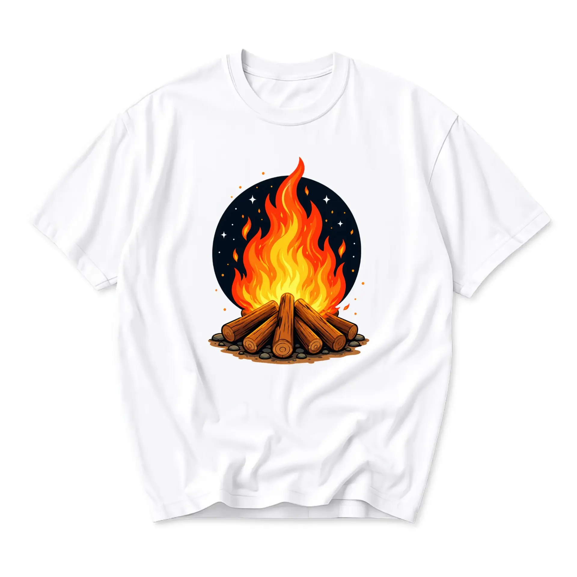 Graphic Tee Unisex Crew Neck T-Shirt Featuring a Vibrant Campfire Illustration Artistic Nature Nature Lover Apparel