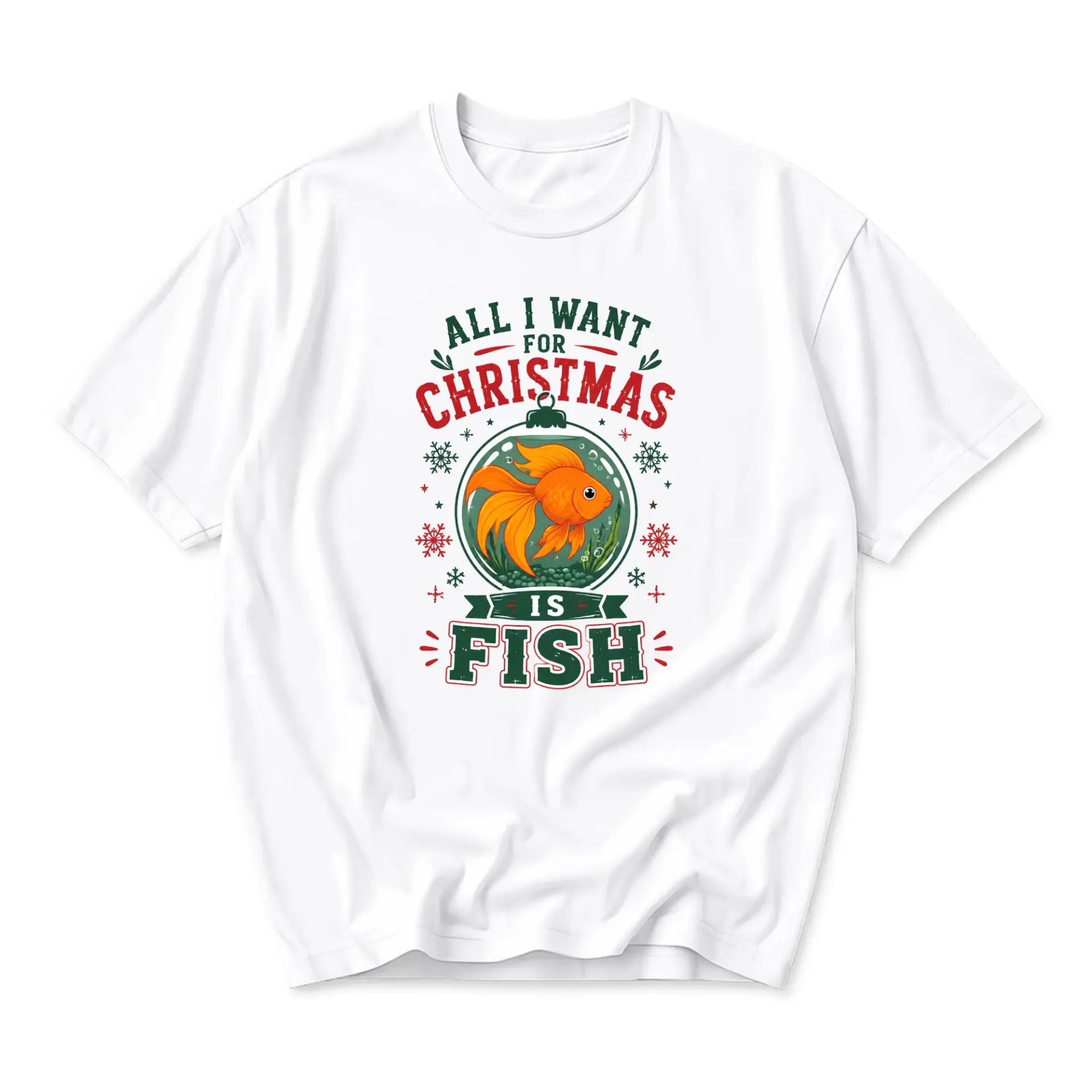 Funny Shirt Unisex Graphic Printed T-Shirt All I Want for Christmas Is Fish