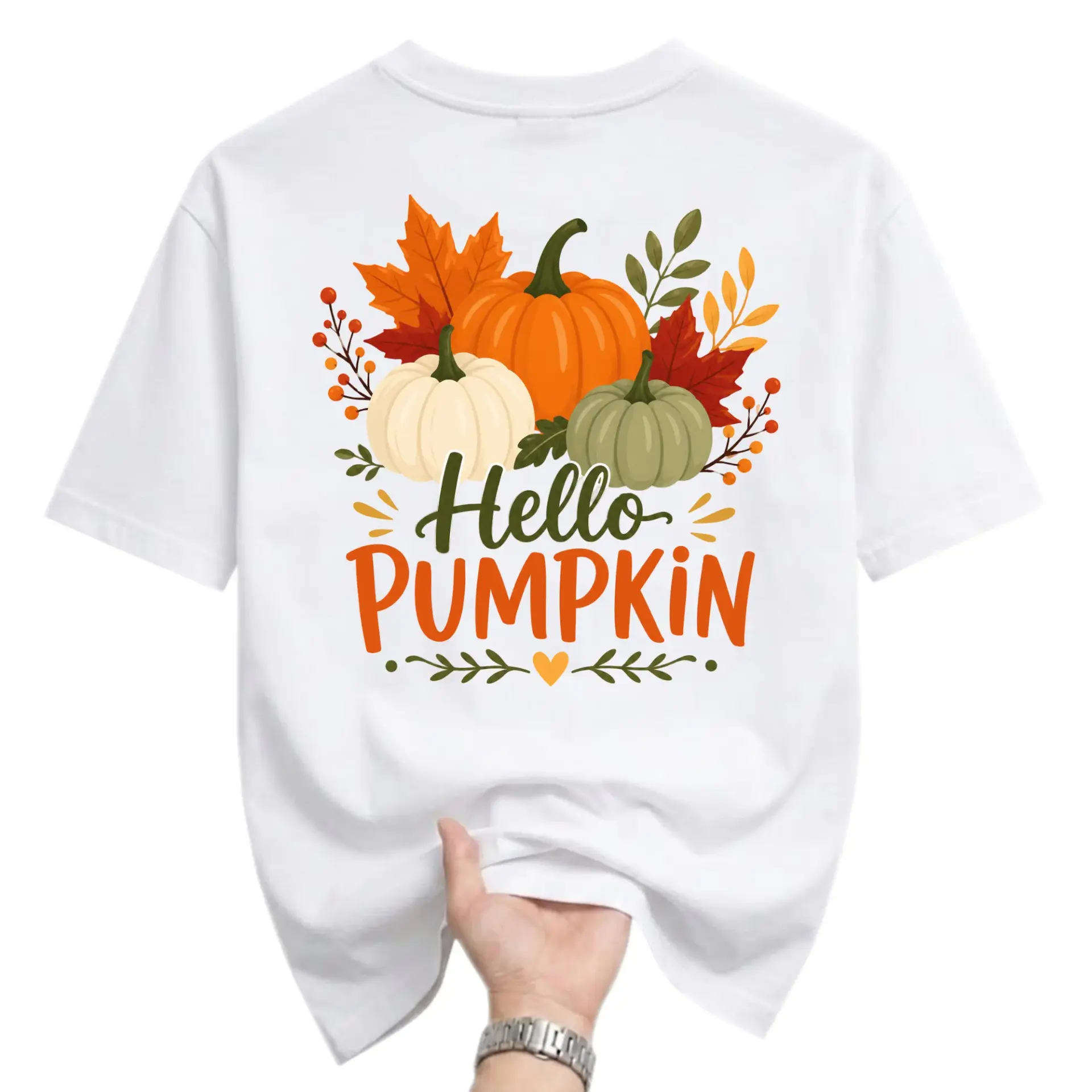 Graphic Tee Hello Pumpkin Fall Seasonal Unisex Short Sleeve Shirt for Autumn Harvest Fashion and Comfortable Casual Wear