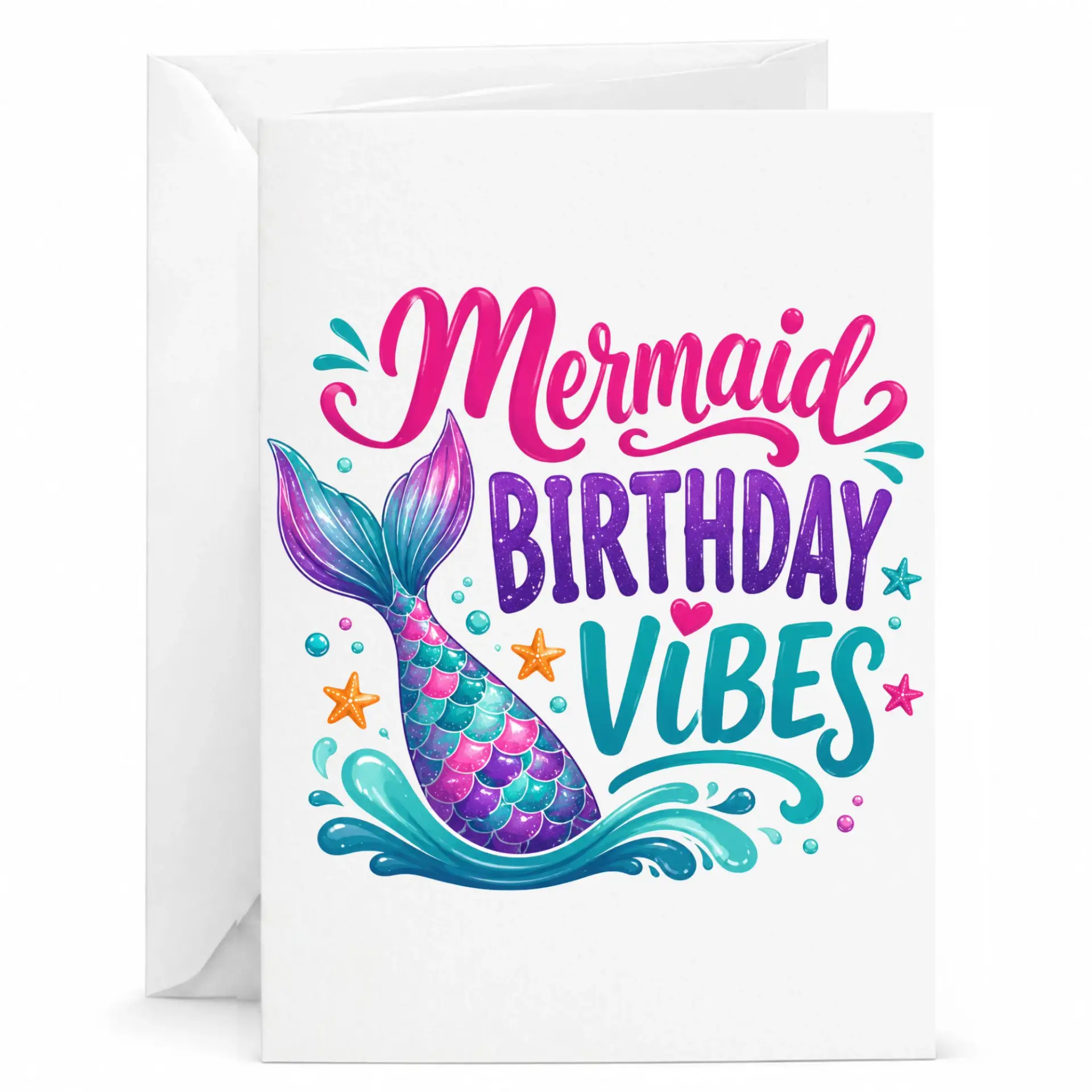 Birthday Card Mermaid Vibes Fun Greeting with Matching White Envelope for Special Occasions