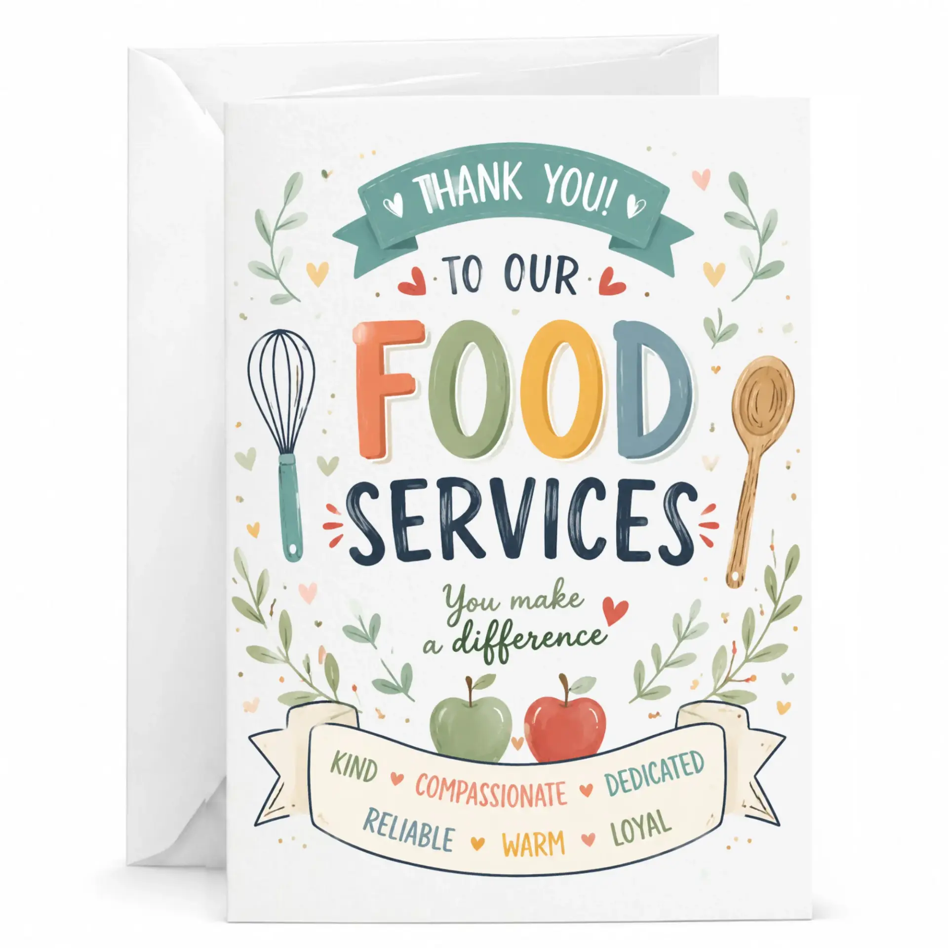 Thank You Card for Food Services Staff Appreciation Kitchen Theme Greeting Card with Matching Envelope Included