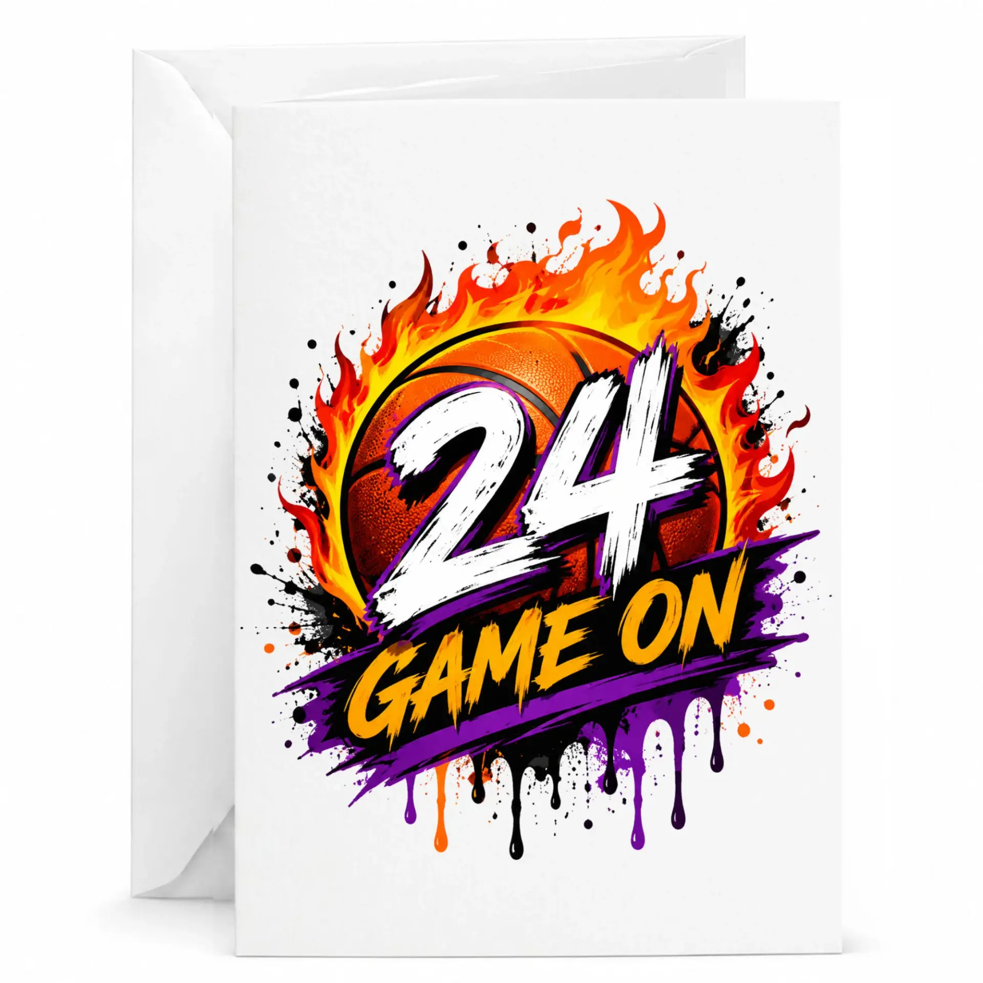 Greeting Card Basketball 24 Game on Sport Themed Birthday Note Card with Envelope for Enthusiasts and Athletes