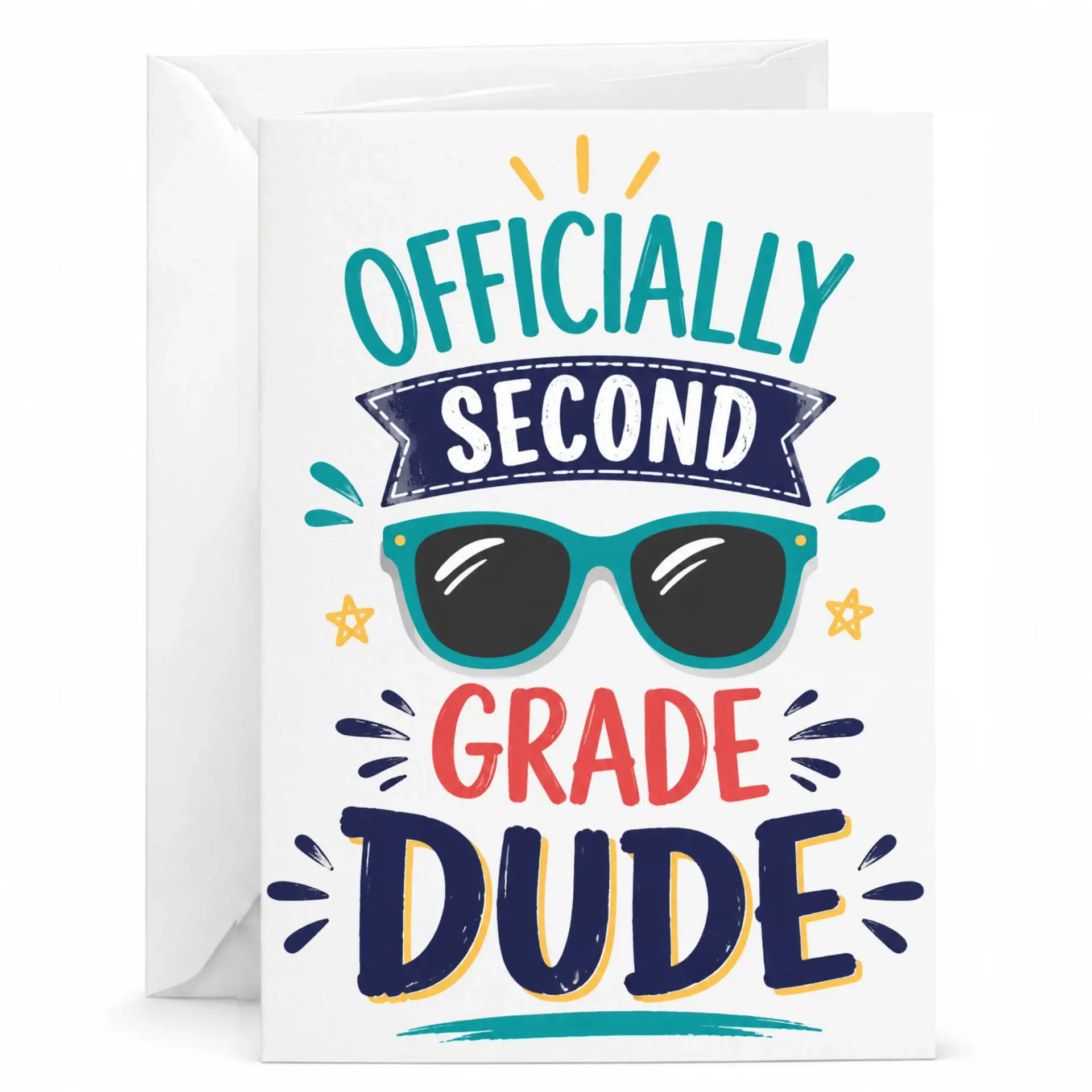 Funny Greeting Card Officially Second School Achievement with Matching Envelope 5x7 Inches
