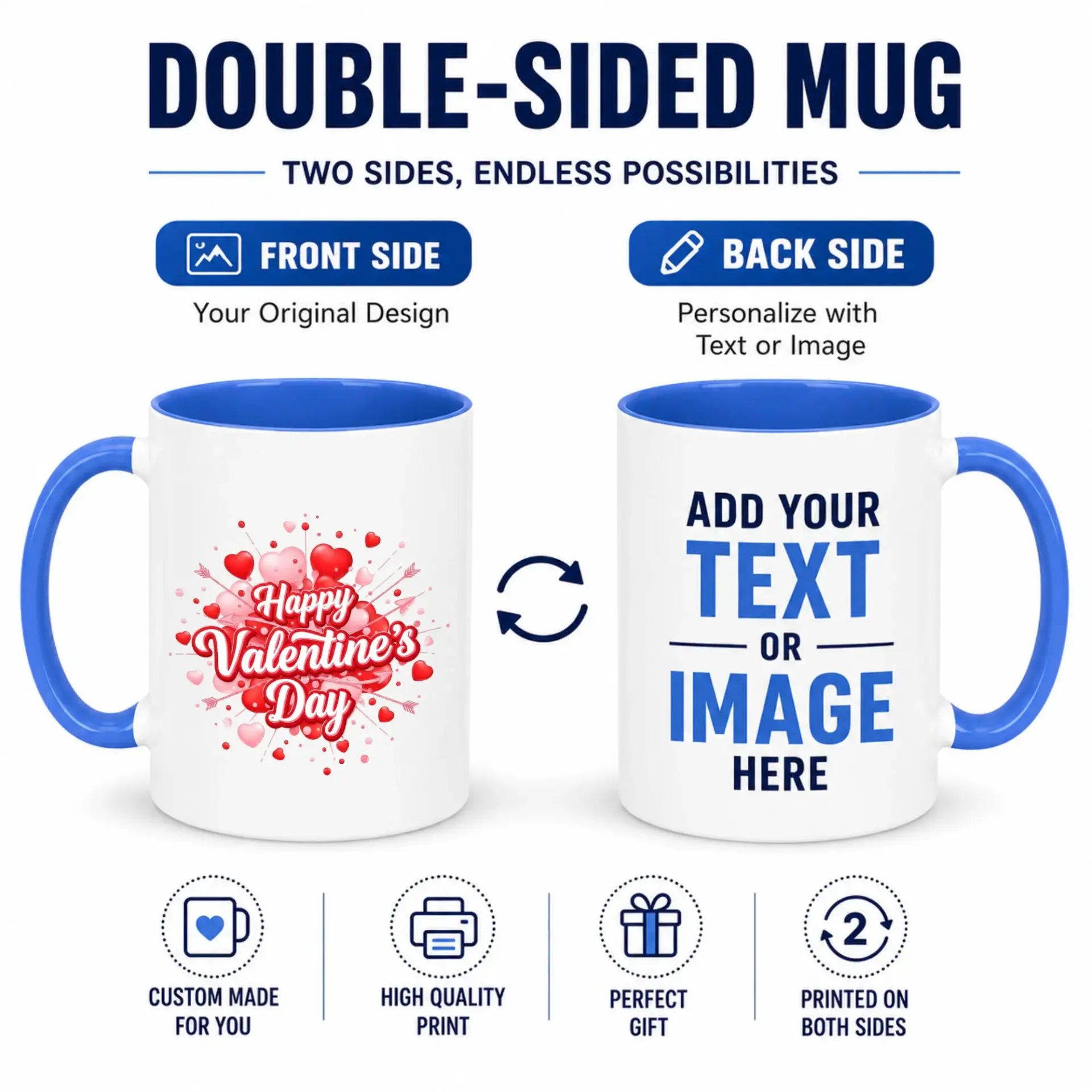 Happy Valentine's Day Ceramic Coffee Mug with Hearts and Arrows Design, Festive Tea Cup for Love Season Celebration, Gift for Him Her