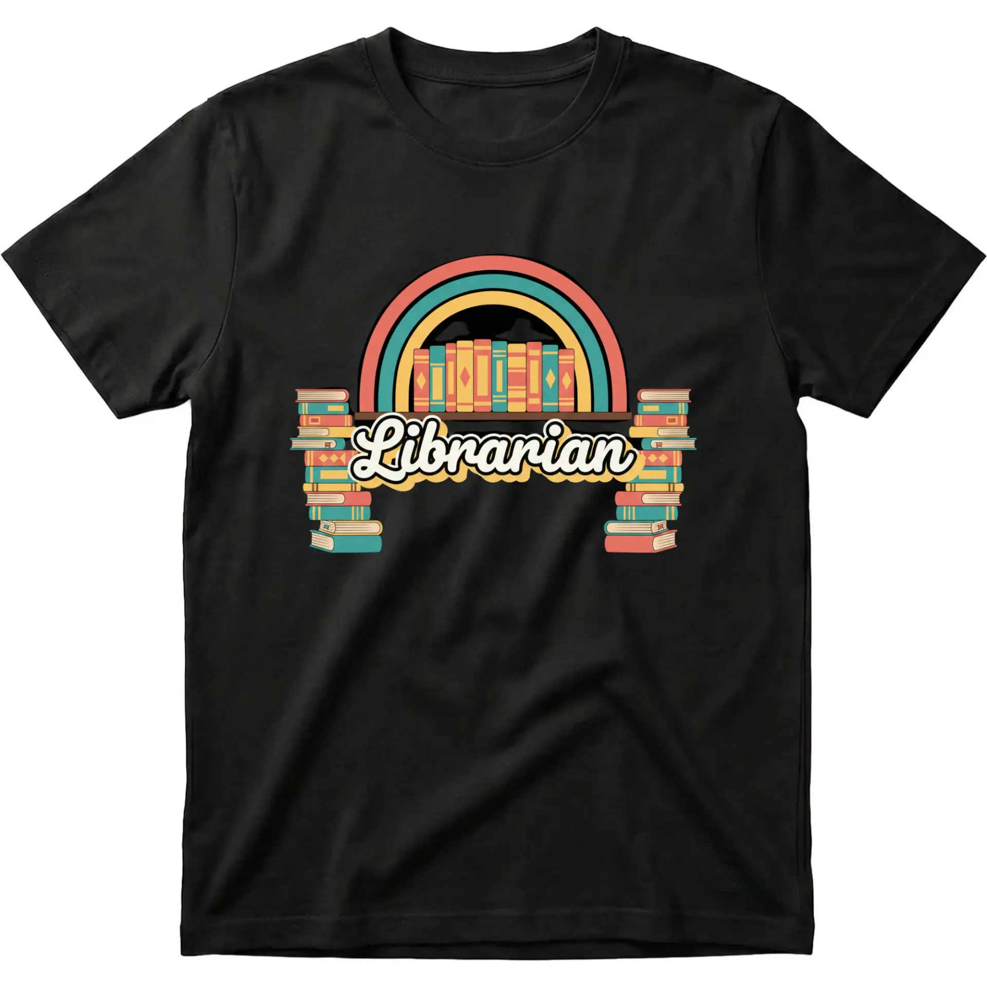 Graphic Tee Librarian Rainbow Books Print Unisex Casual Crew Neck T-Shirt Soft Breathable Everyday Cotton Blend Top