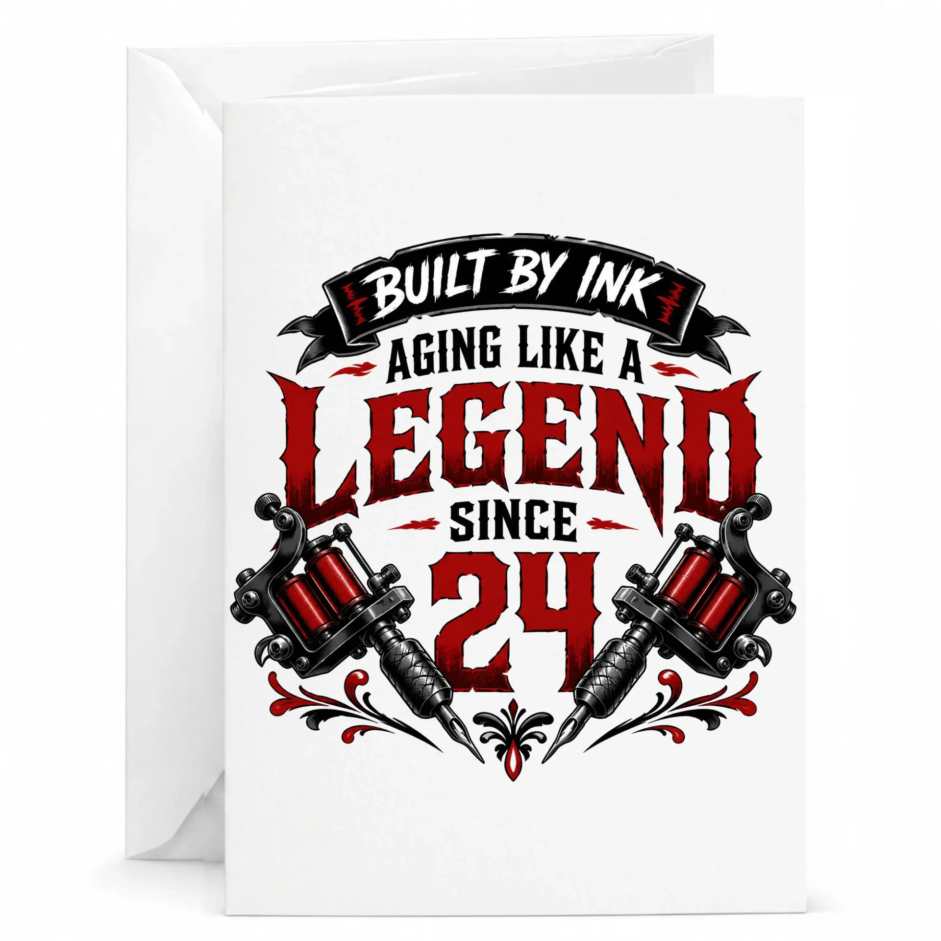 Birthday Card Built by Ink Aging Like a Legend Since 24 Tattoo Enthusiast Themed Stationery Greeting Card