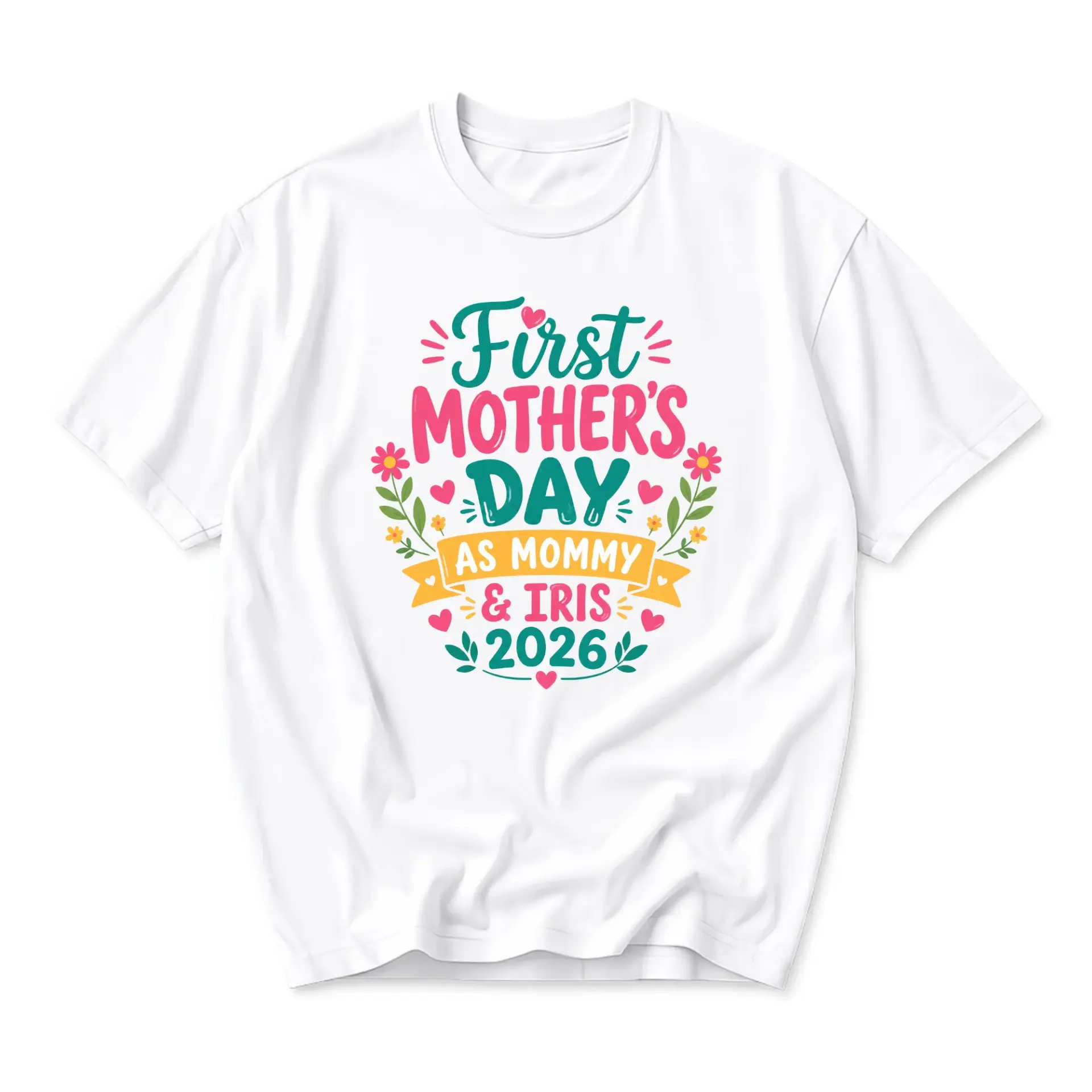 Graphic Tee First Mother Day as Mommy and Iris 2026 Unisex Cotton Crew Neck Short Sleeve Casual Statement Shirt