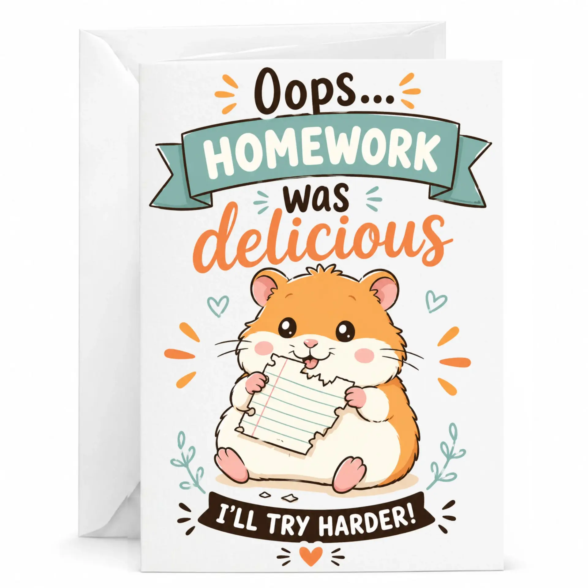 Funny Hamster Greeting Card Cute Animal Design with Humorous for Any Occasion Blank Folded Note