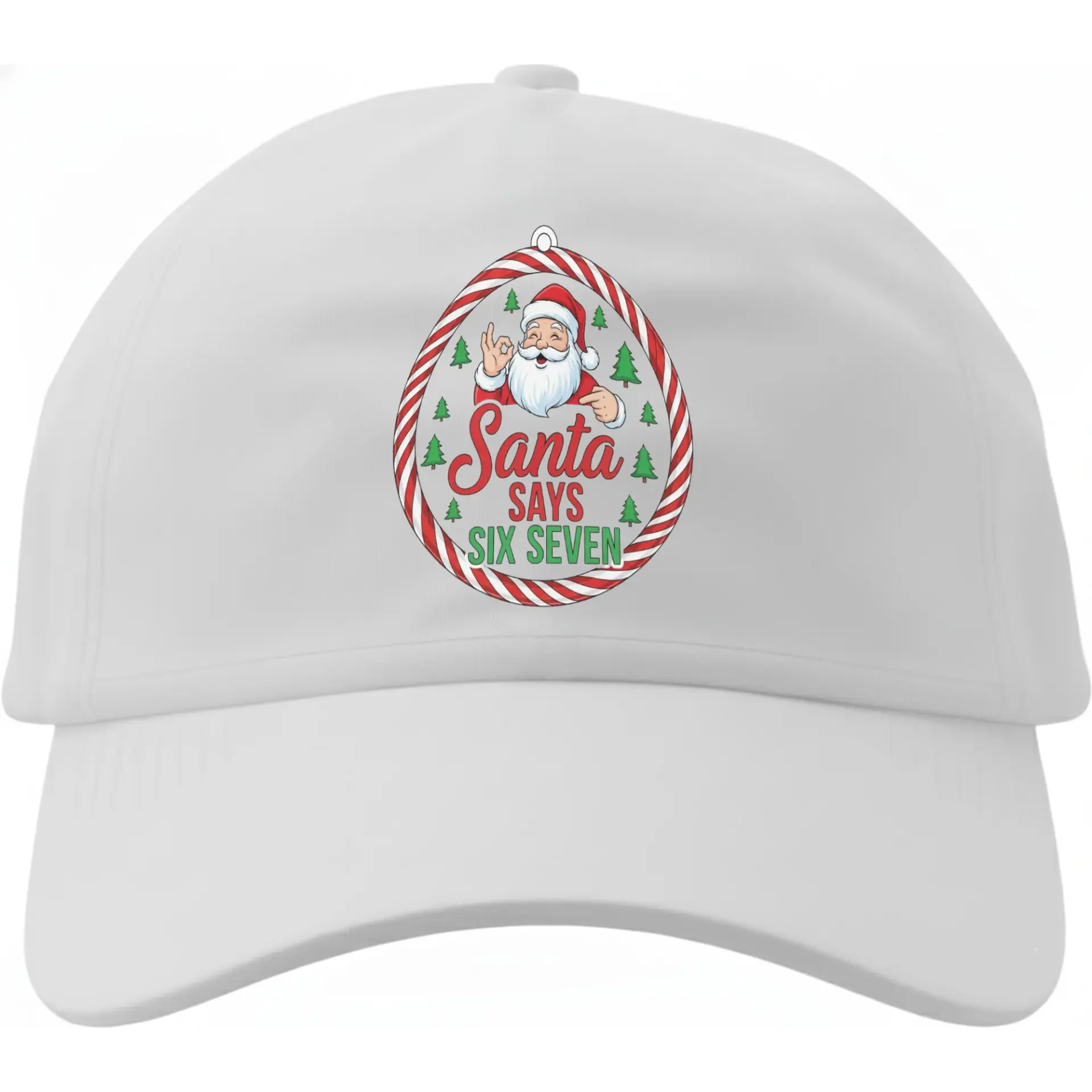 Baseball Cap Santa Says Six Seven Graphic Print Hat Low Profile Cotton Unisex Adjustable Casual Holiday Headwear White